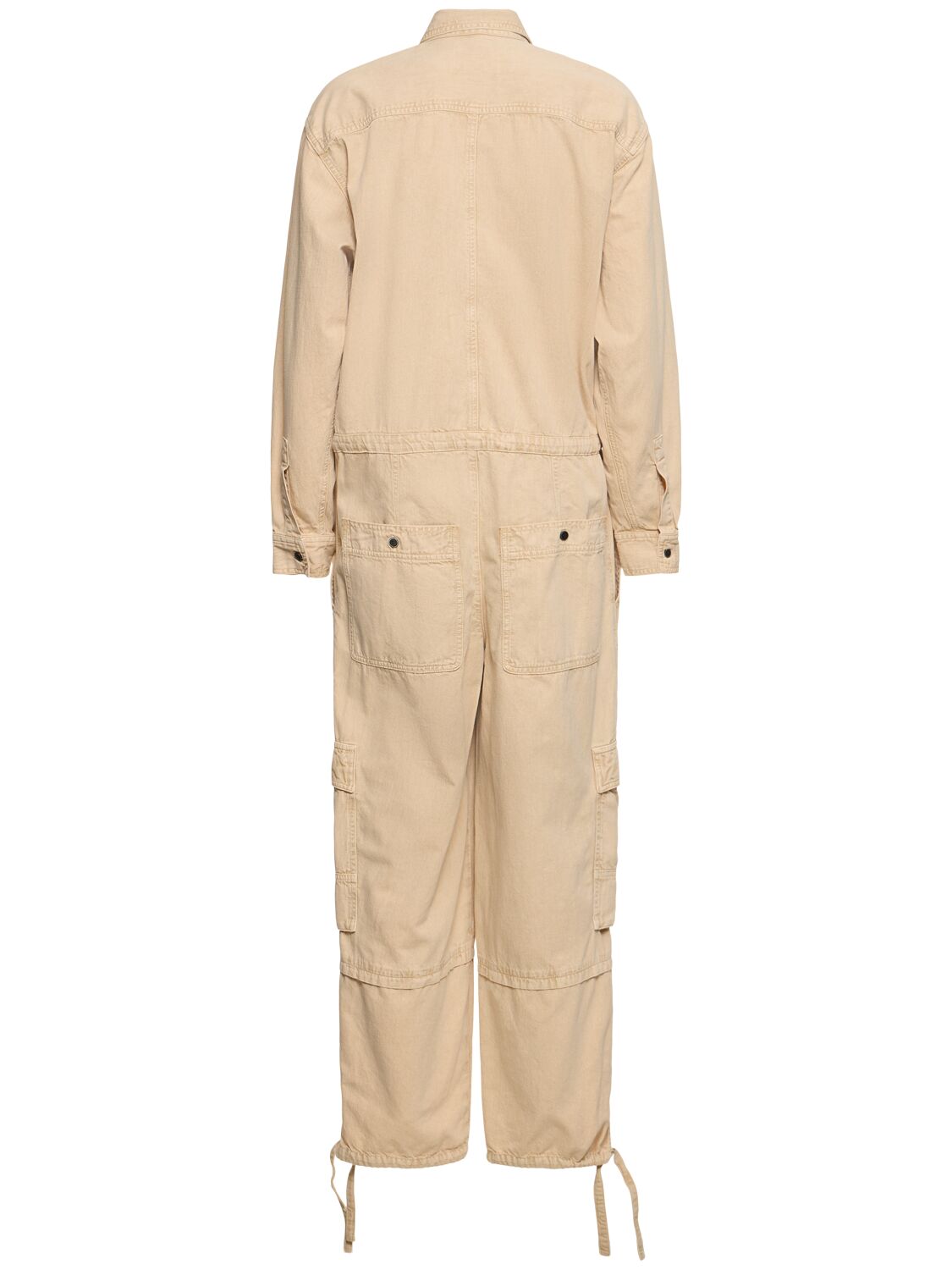 Shop Marant Etoile Idany Long Sleeve Cotton Jumpsuit In Beige