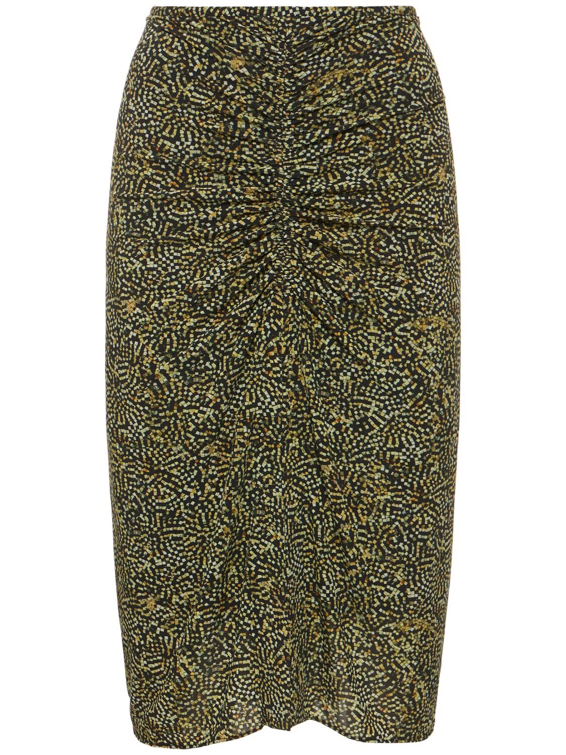 Isabel Marant Joella Ruched Printed Stretch-jersey Midi Skirt In Black,yellow