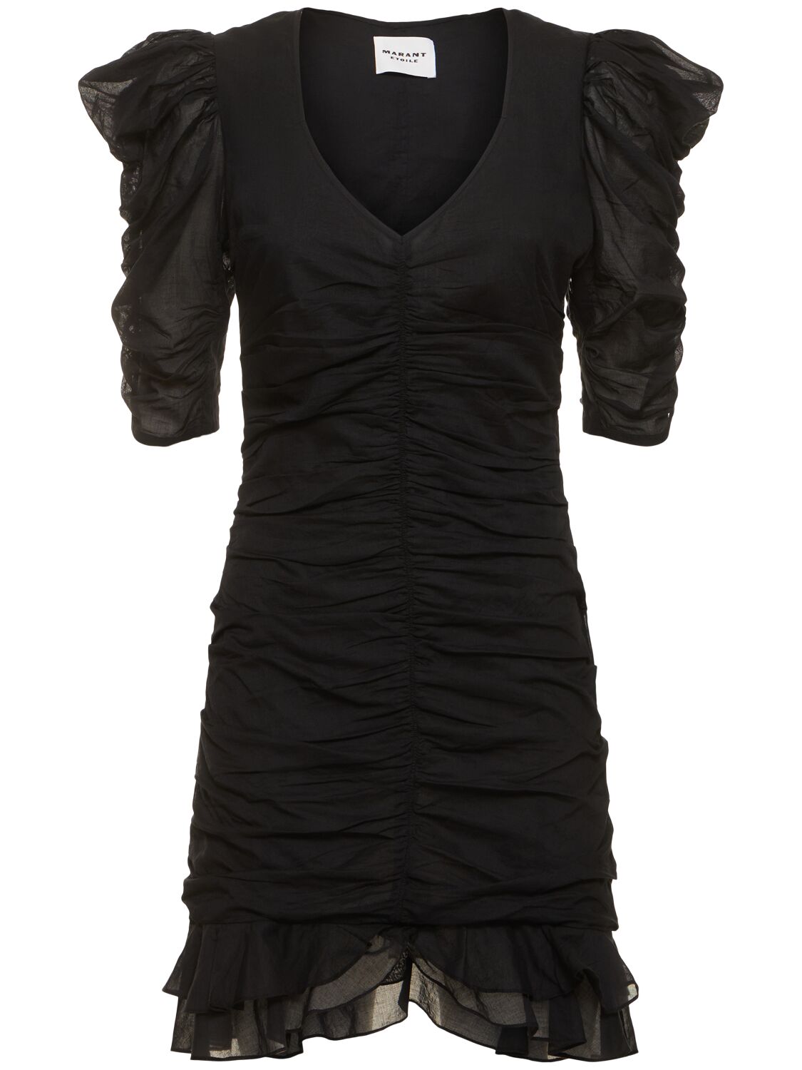 Marant Etoile Sireny Puff-sleeve Mini Dress In Black