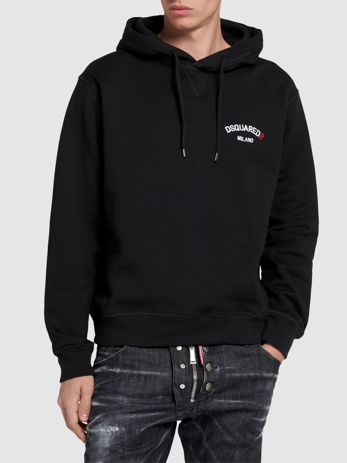 Shop Dsquared2 Cool Fit Cotton Logo Hoodie In Black