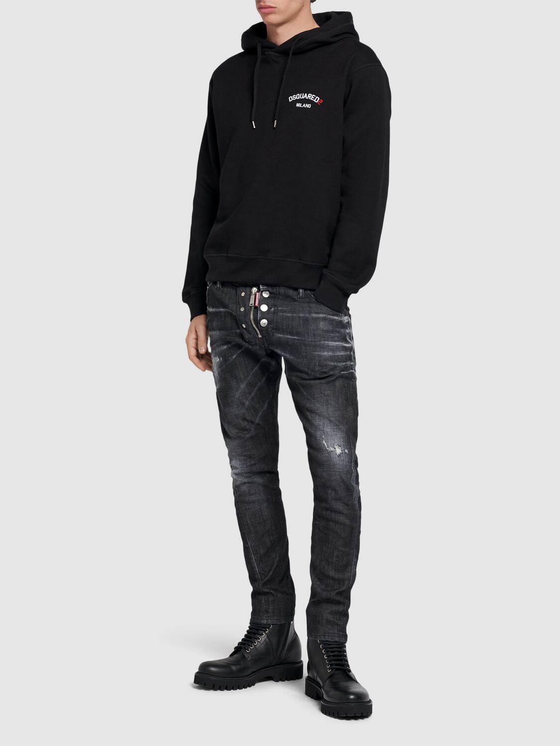 Shop Dsquared2 Cool Fit Cotton Logo Hoodie In Black