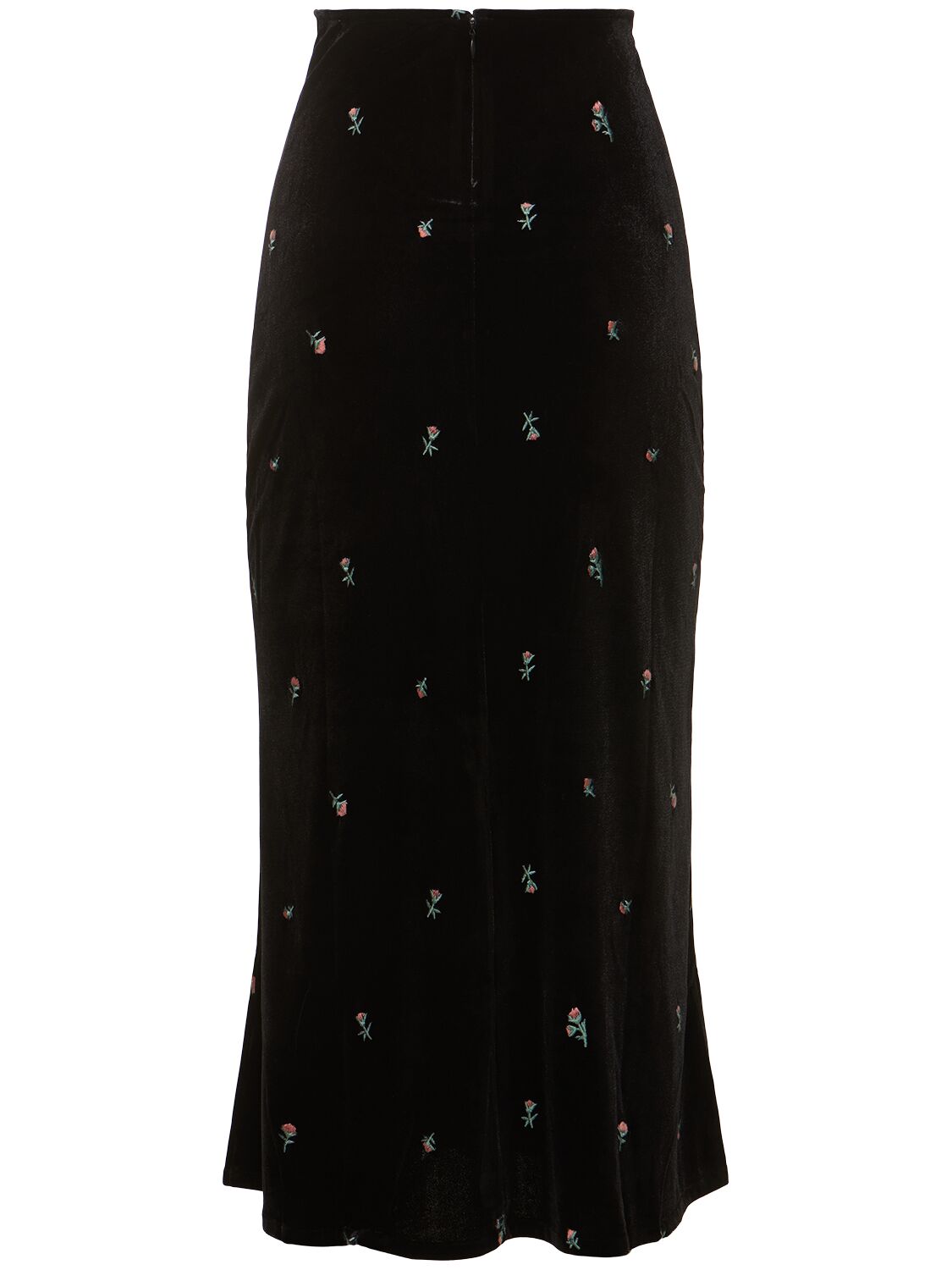 Shop Weworewhat Embroidered Velvet Midi Skirt In Black