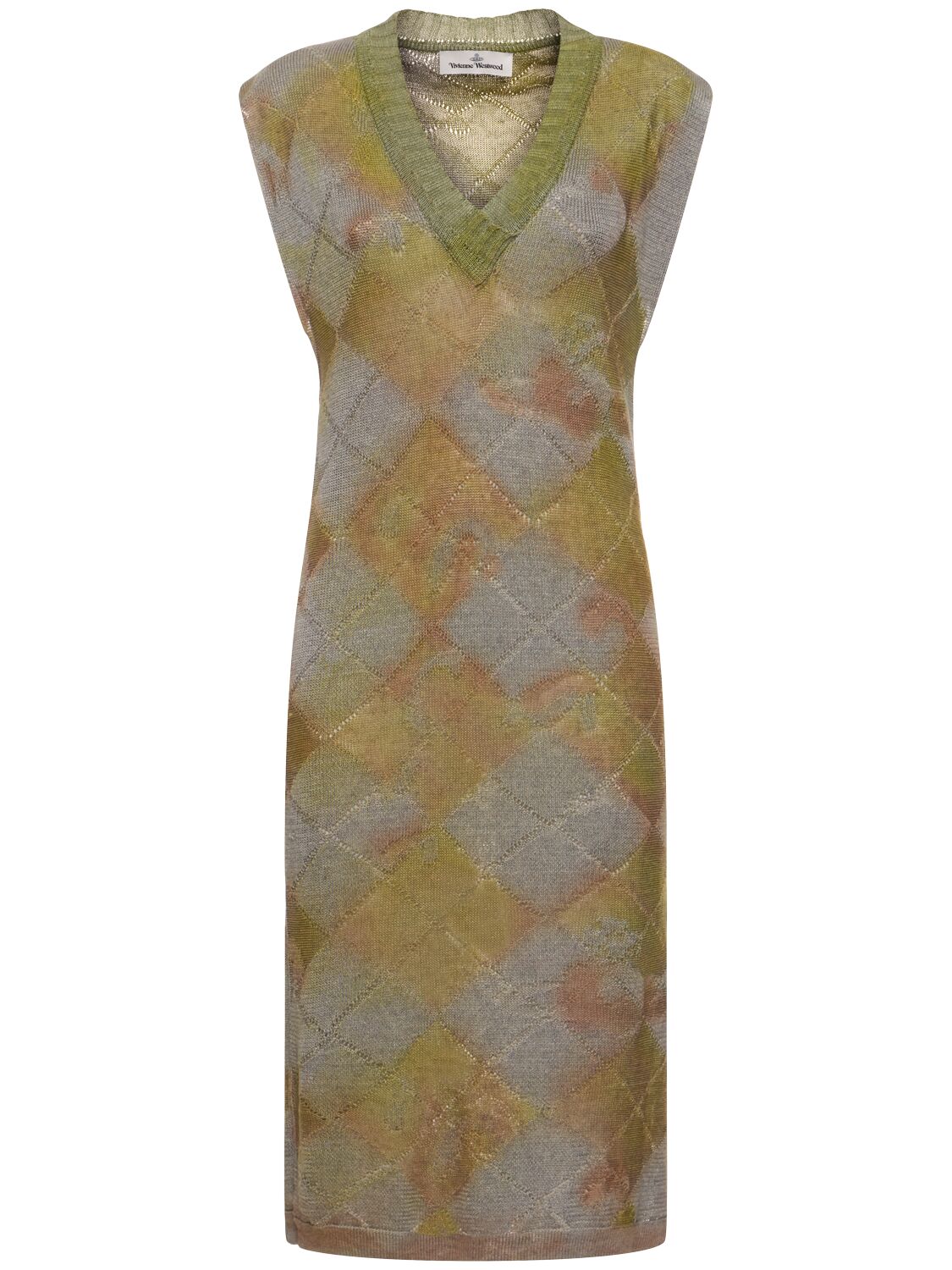 Vivienne Westwood Pearl Sleeveless Knit Hemp Midi Dress In Green,grey