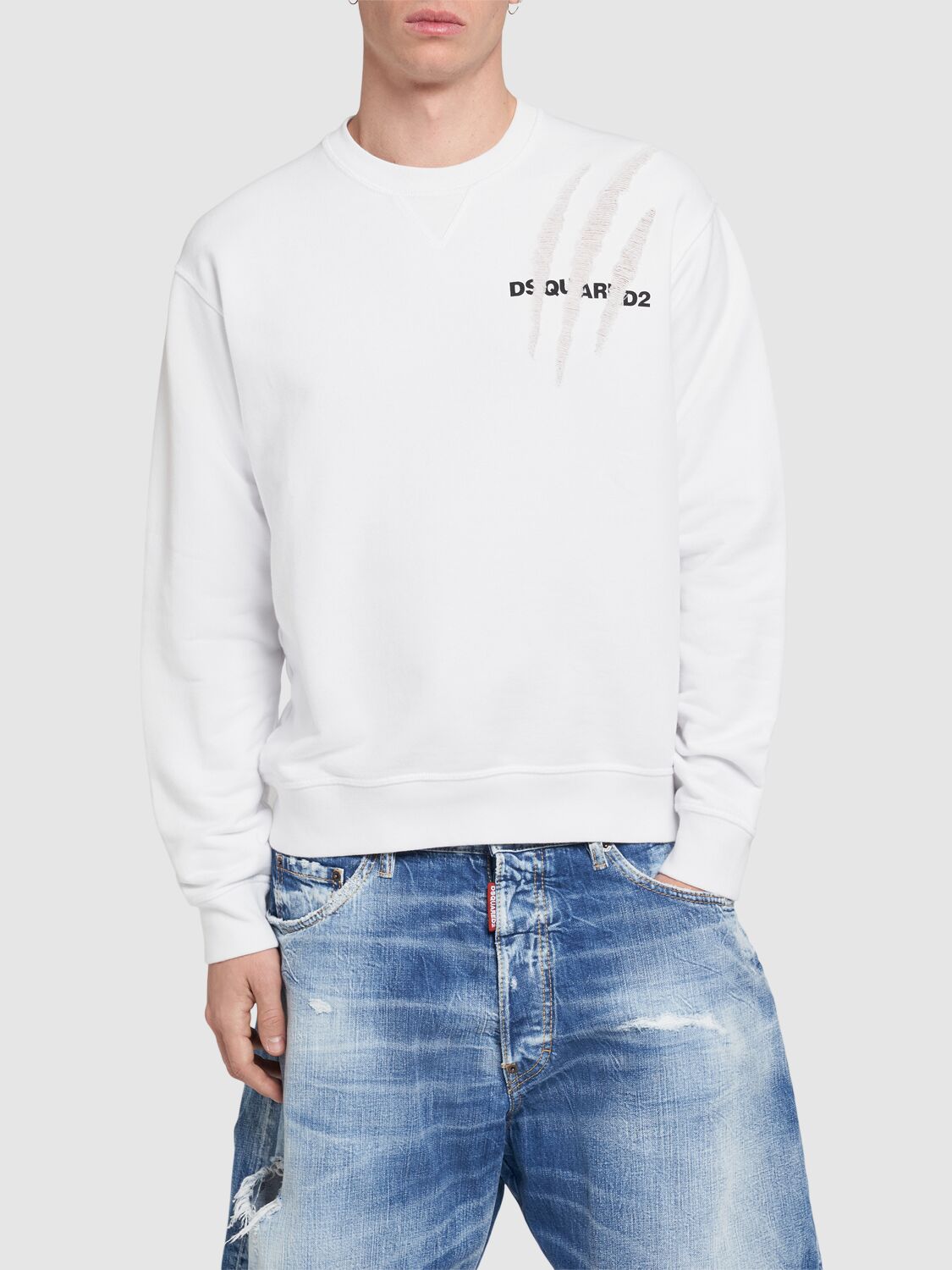 Shop Dsquared2 Cool Fit Cotton Crewneck Sweatshirt In White