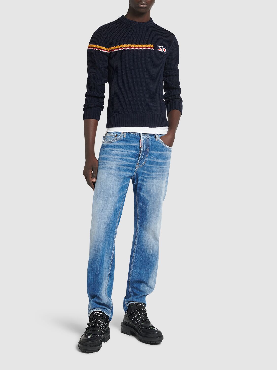 Shop Dsquared2 Wool Crewneck Logo Sweater In Navy