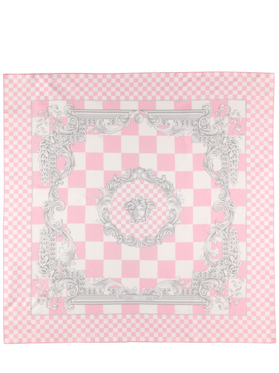 Versace Baroque Print Silk Twill Scarf In Pastel Pink