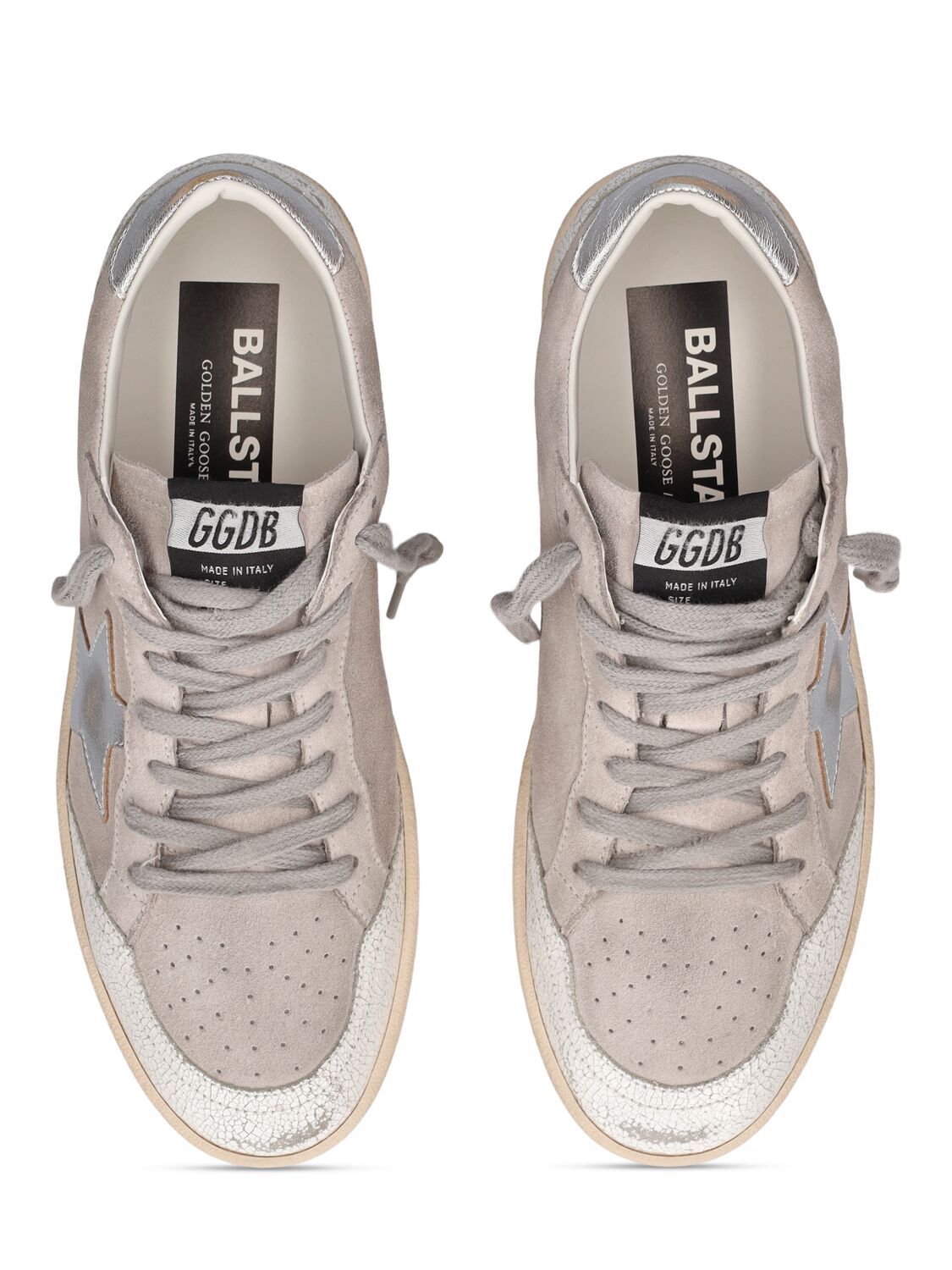 Shop Golden Goose Lvr Exclusive Ballstar Suede Sneakers In Grey,silver