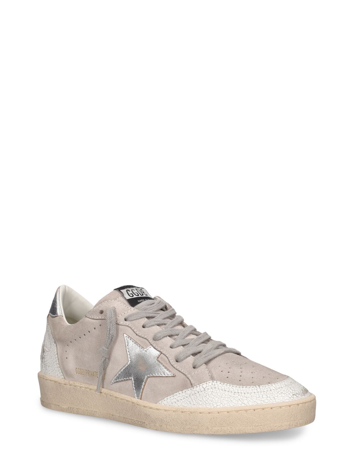 Shop Golden Goose Lvr Exclusive Ballstar Suede Sneakers In Grey,silver