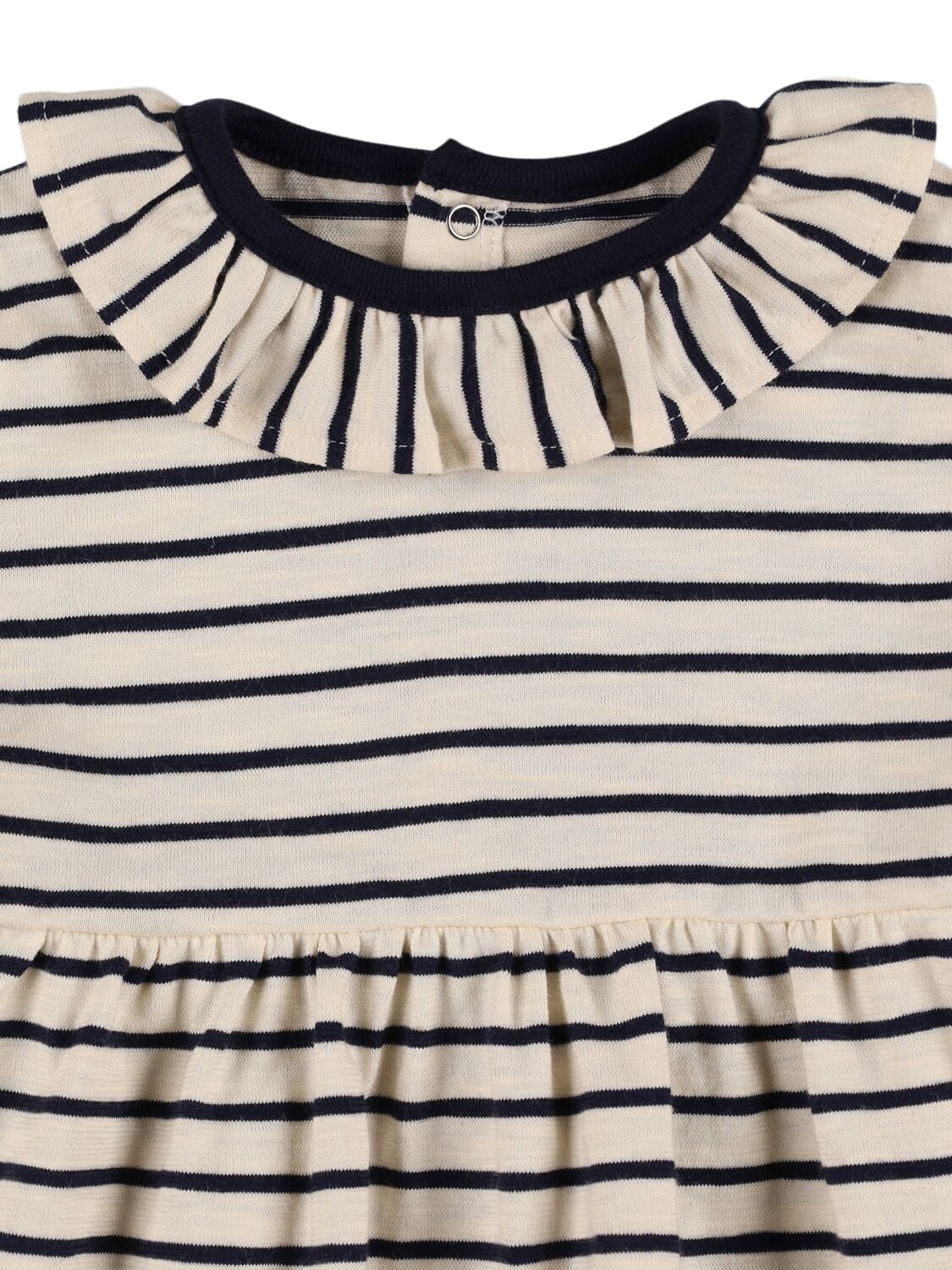 Shop Petit Bateau Striped Cotton Dress In White,navy
