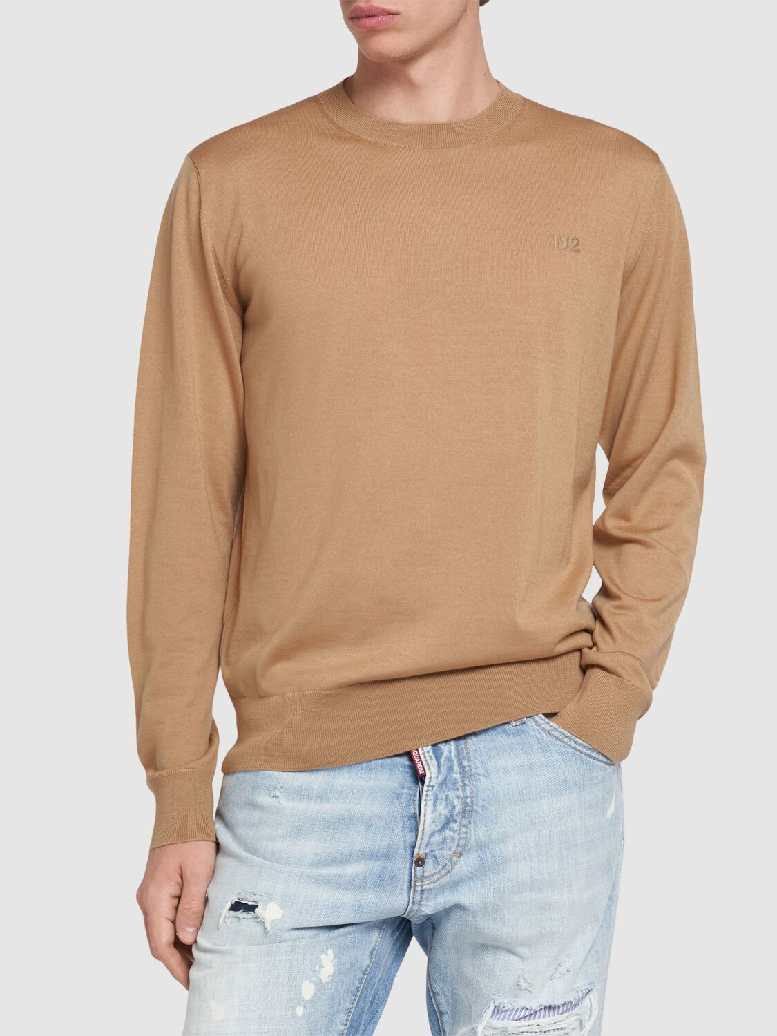 Shop Dsquared2 Crewneck Wool Sweater In Sand