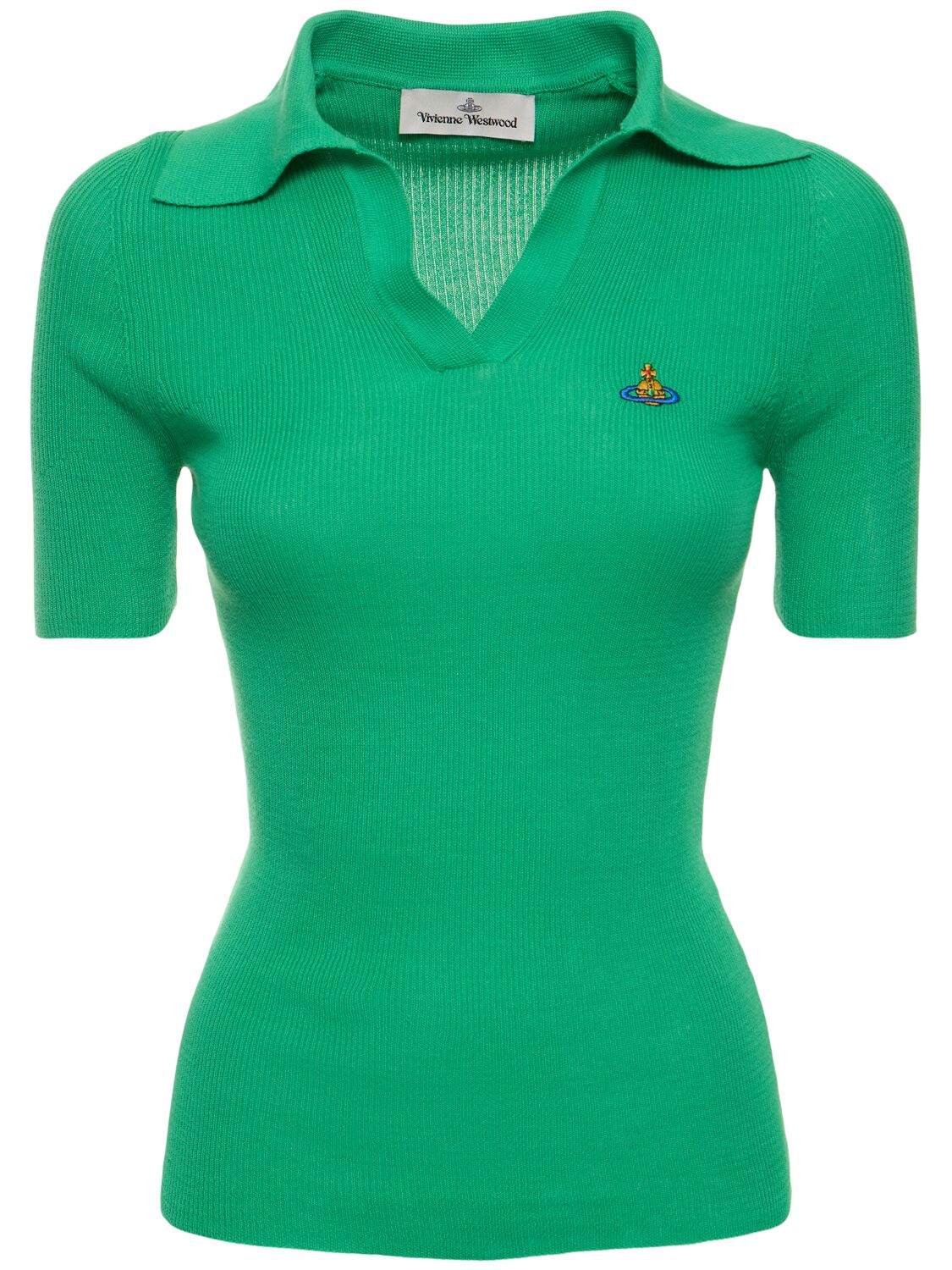 Shop Vivienne Westwood Marina Cotton Knit Short Sleeve Polo In Green