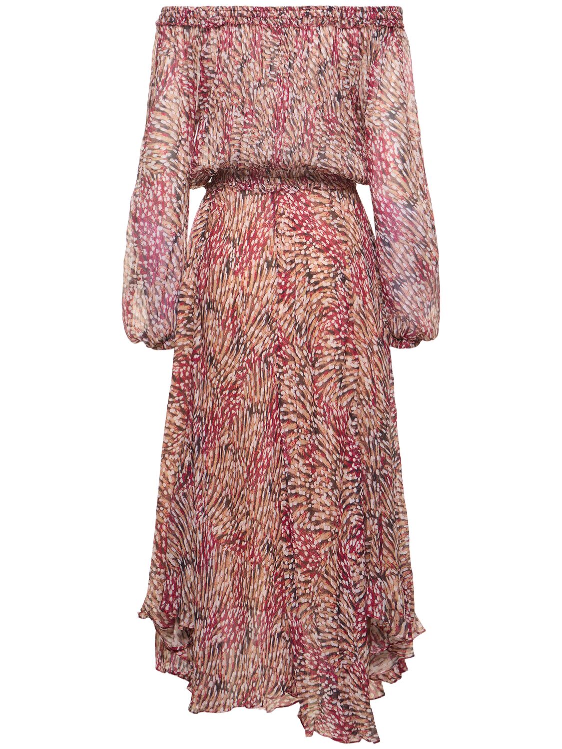 Shop Marant Etoile Volga Printed Viscose Long Dress In Raspberry,multi