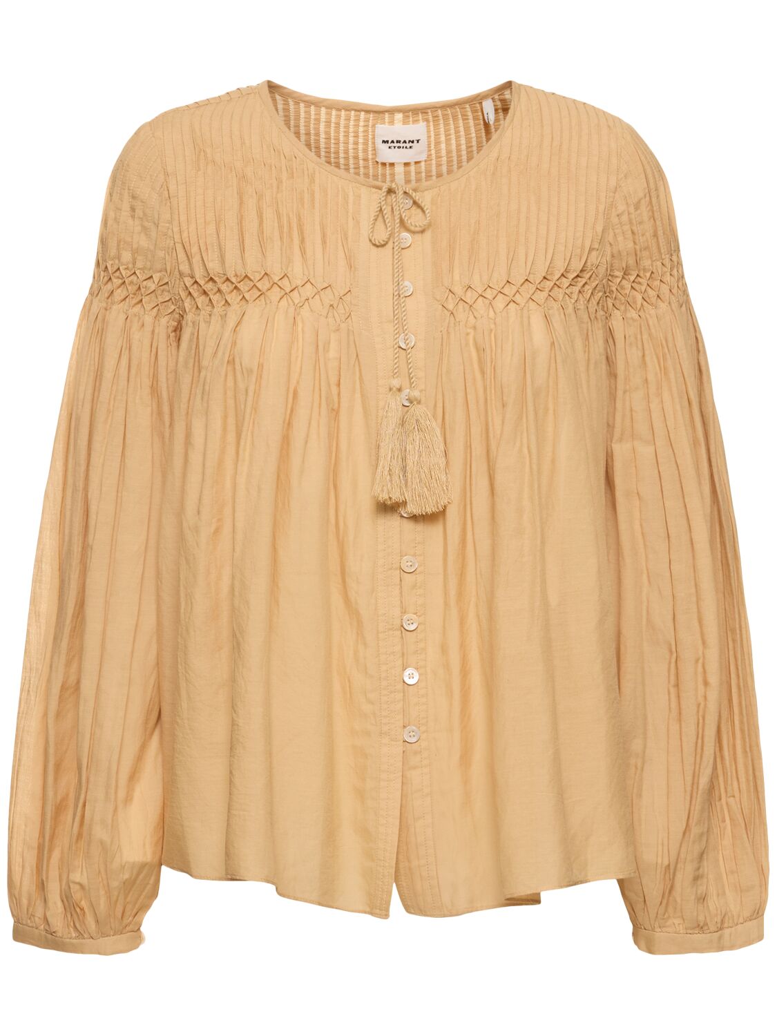 Shop Marant Etoile Abadi Buttoned Cotton Blend Shirt In Beige