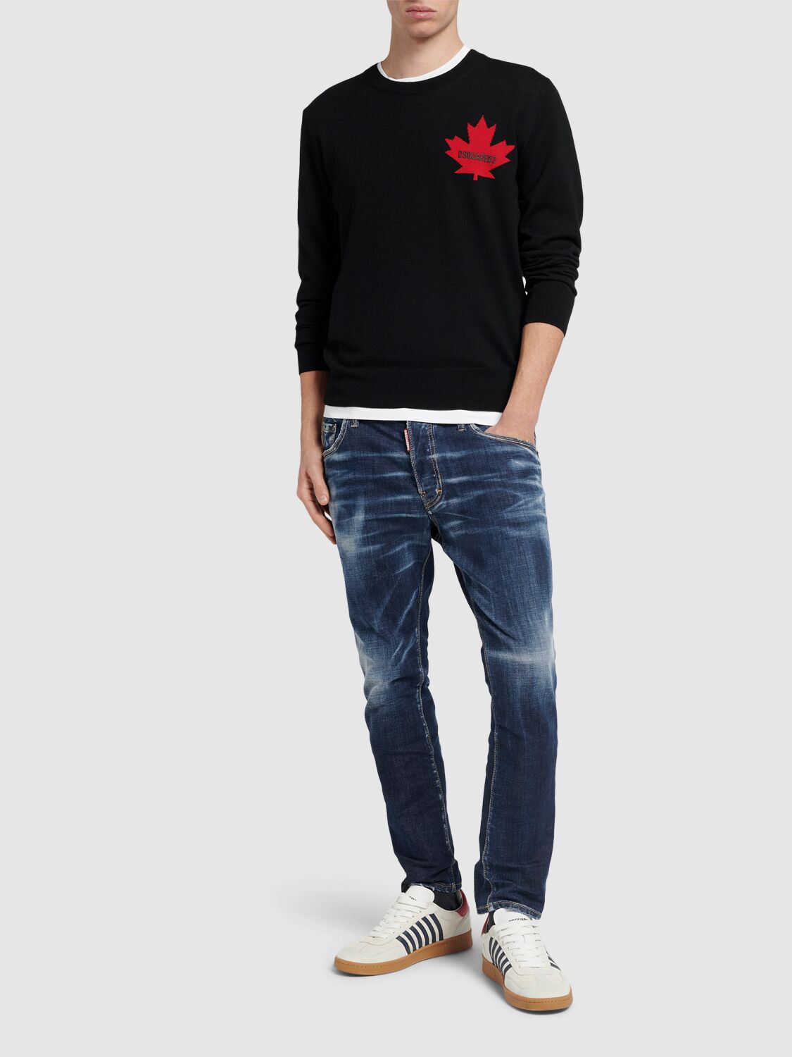 Shop Dsquared2 D2 Leaf Wool Crewneck Sweater In Black