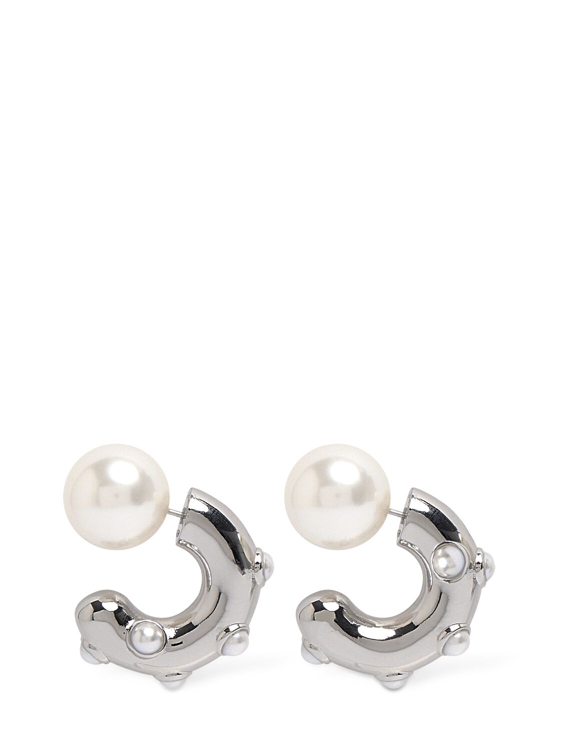 Marc Jacobs Pearl-detail Chunky Half-hoop Earrings In White,silver