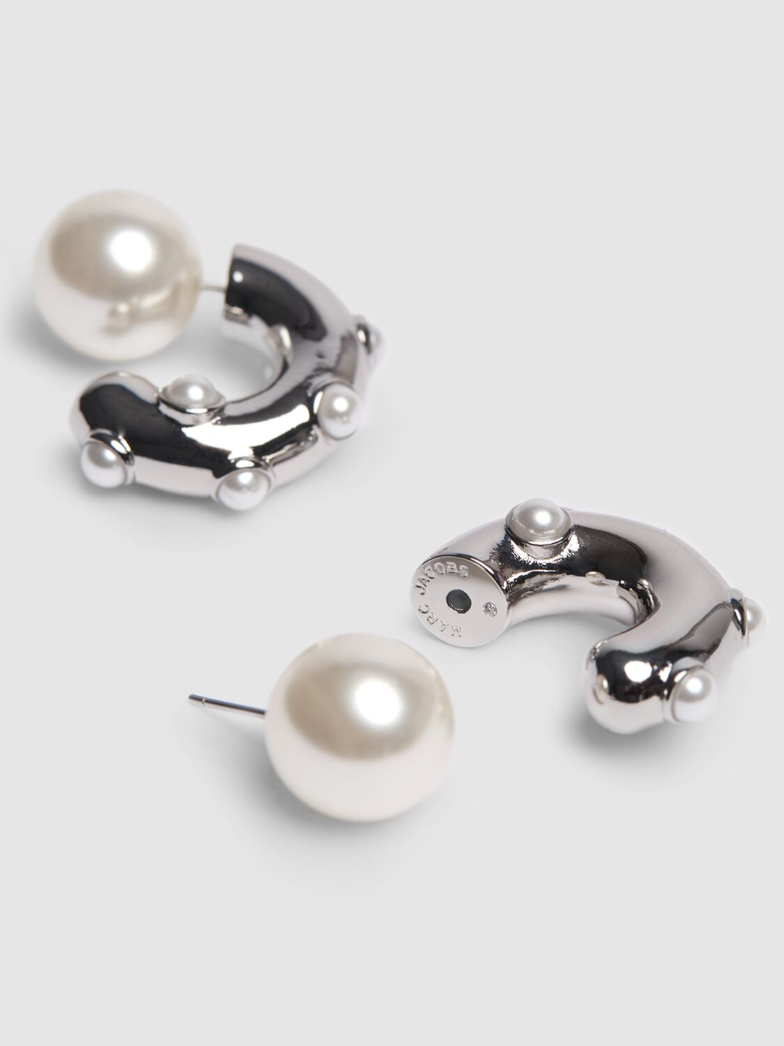 Shop Marc Jacobs Dot Faux Pearl Hoop Earrings In White,silver