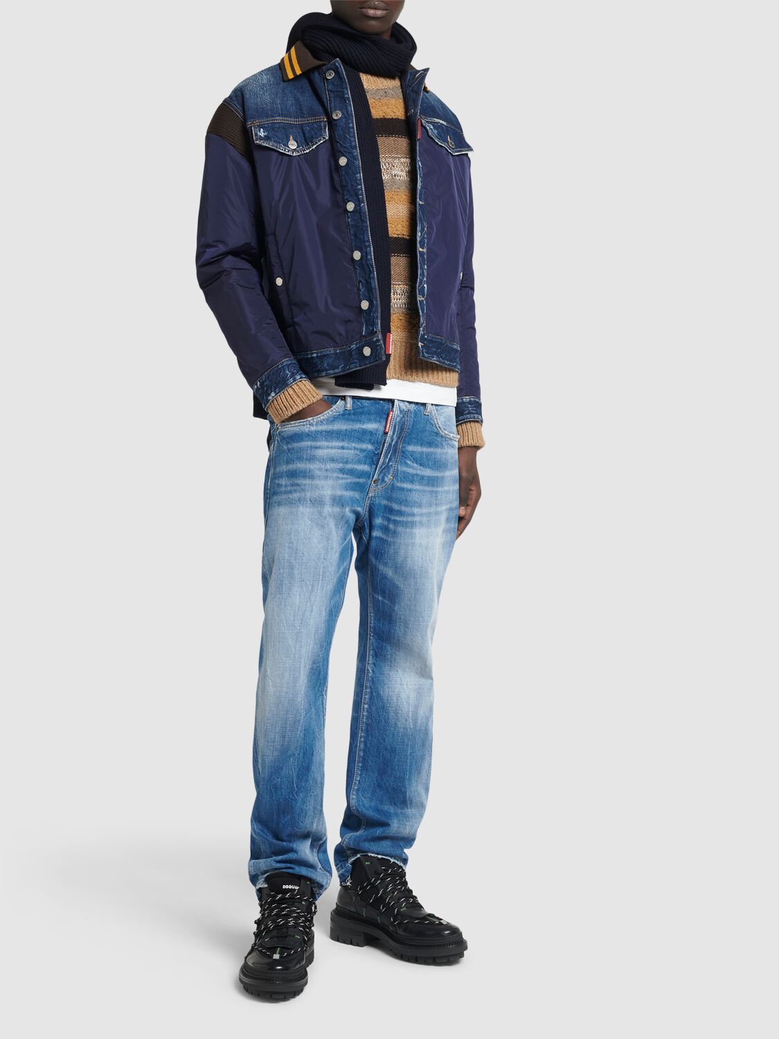 Shop Dsquared2 Varsity Nylon & Denim Jacket In Navy