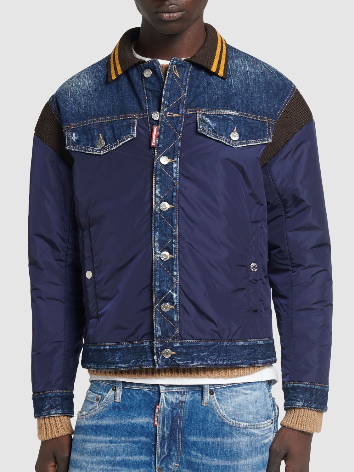 Shop Dsquared2 Varsity Nylon & Denim Jacket In Navy