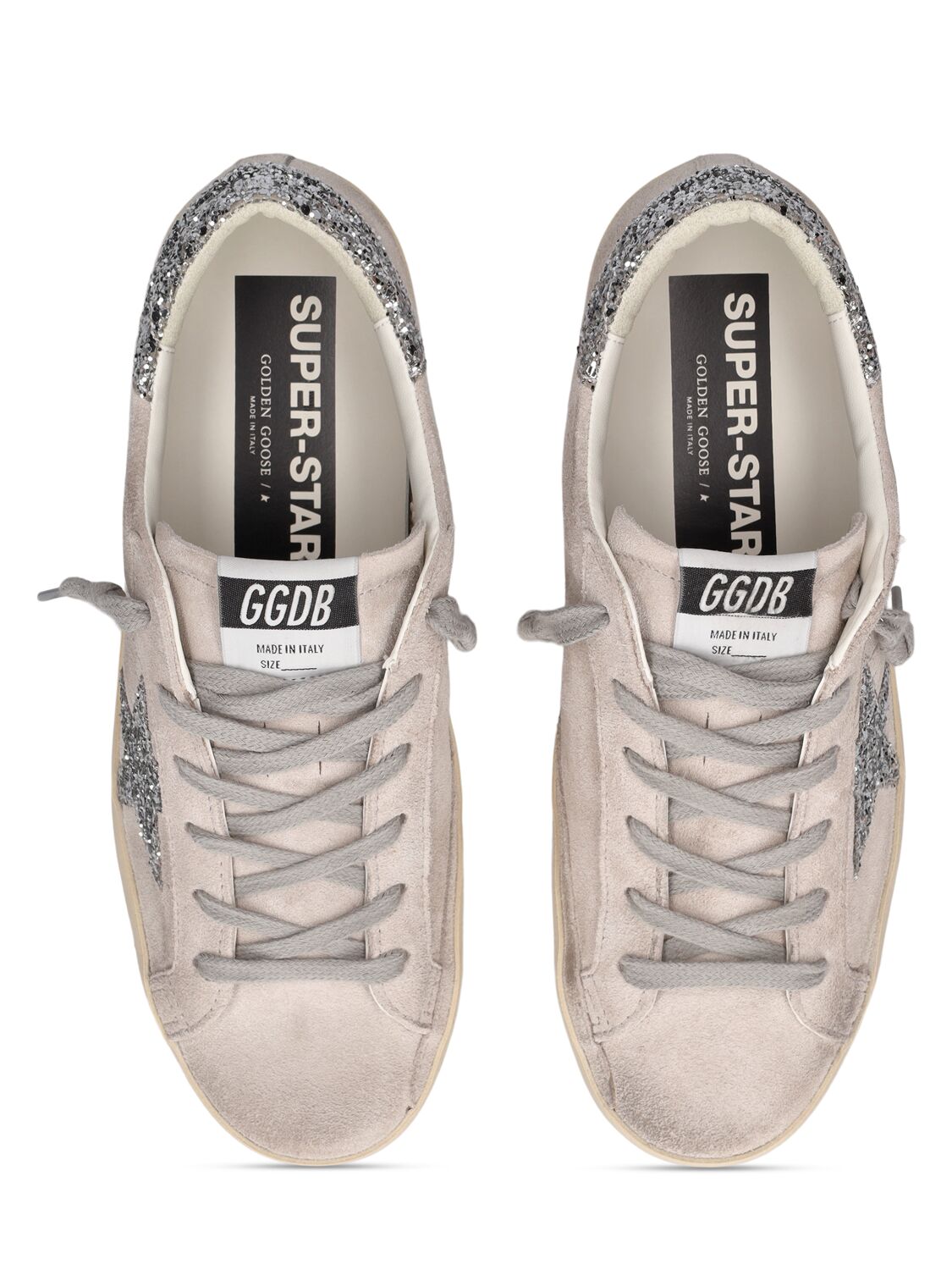 Shop Golden Goose Lvr Exclusive Super-star Suede Sneakers In Grey,silver