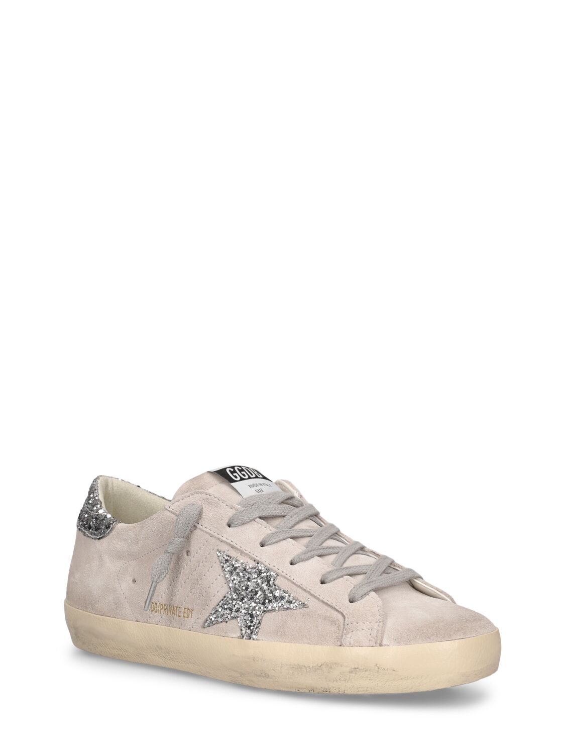 Shop Golden Goose Lvr Exclusive Super-star Suede Sneakers In Grey,silver