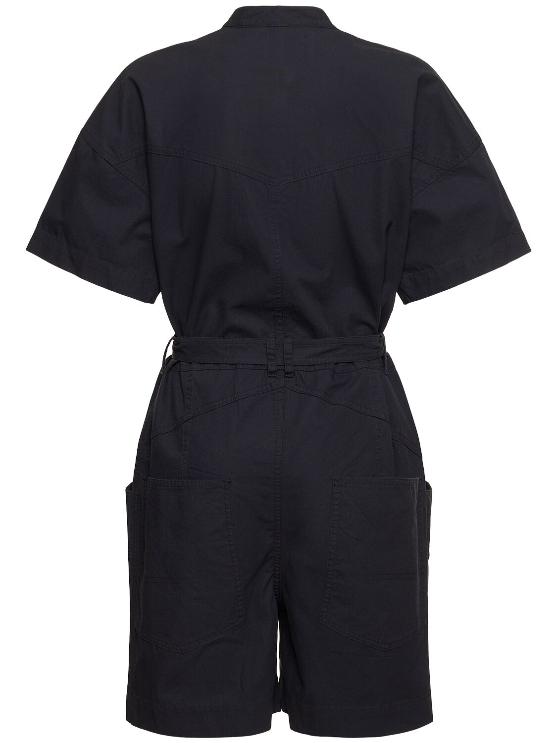 Shop Marant Etoile Kiara Belted Cotton Overalls In Washed Black