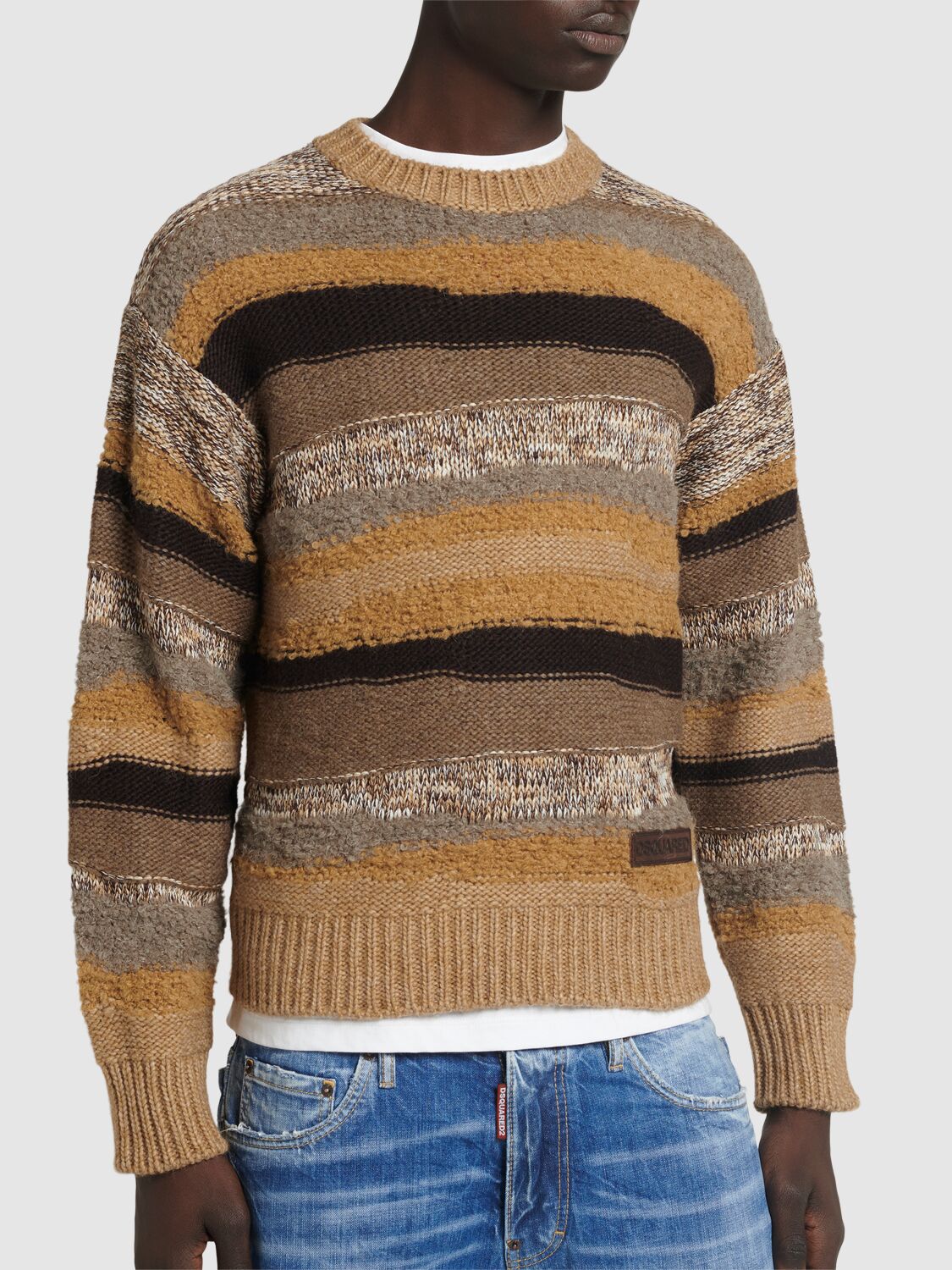 Shop Dsquared2 Striped Crewneck Sweater In Bunt