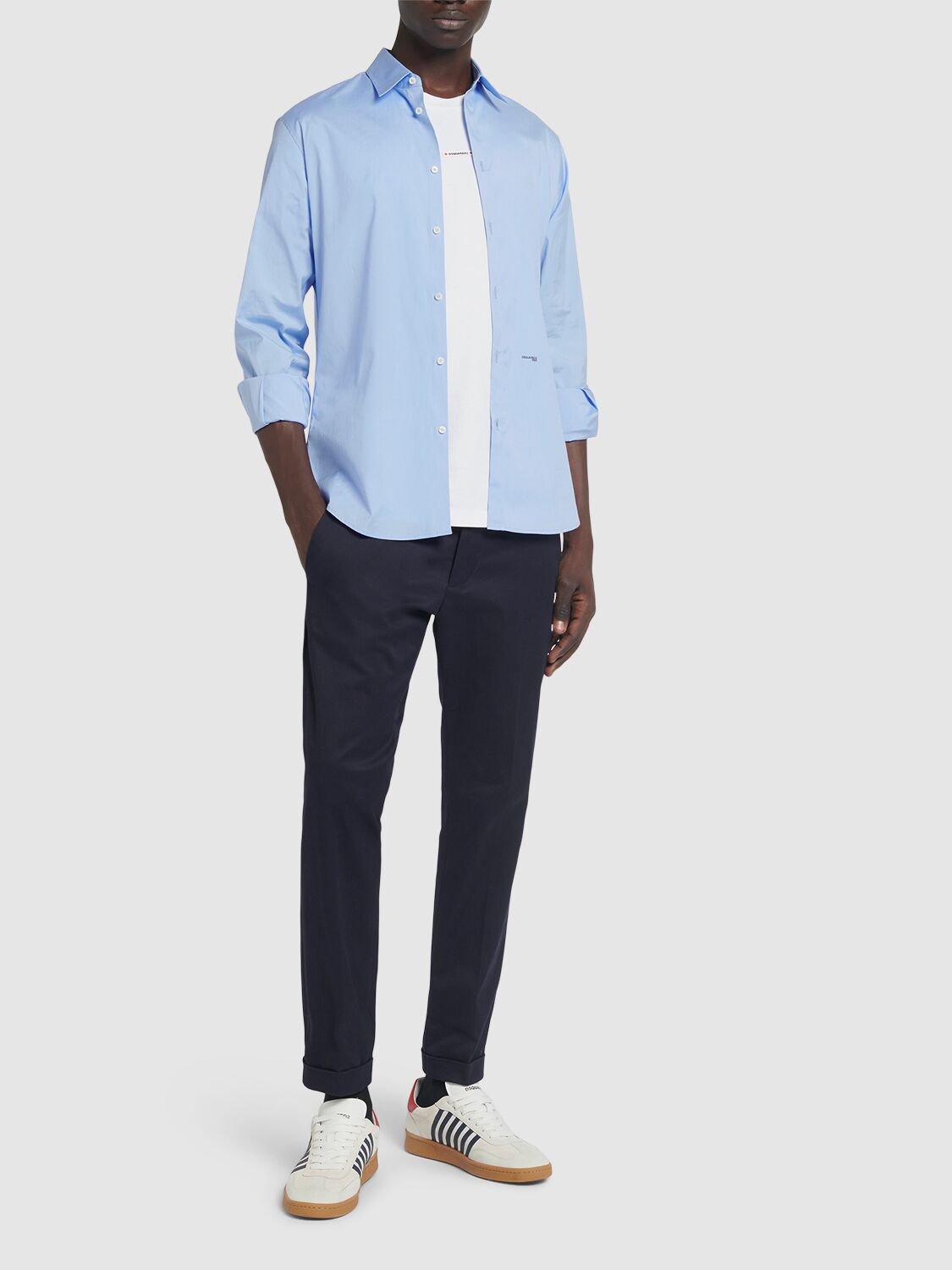 Shop Dsquared2 Stretch Cotton Poplin Shirt In Blue