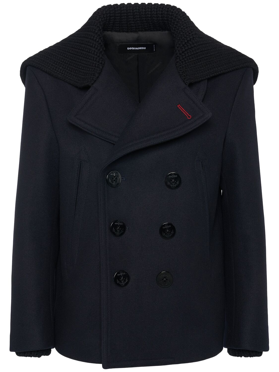 Dsquared2 Felted Wool Blend Sailor Peacoat In Navy