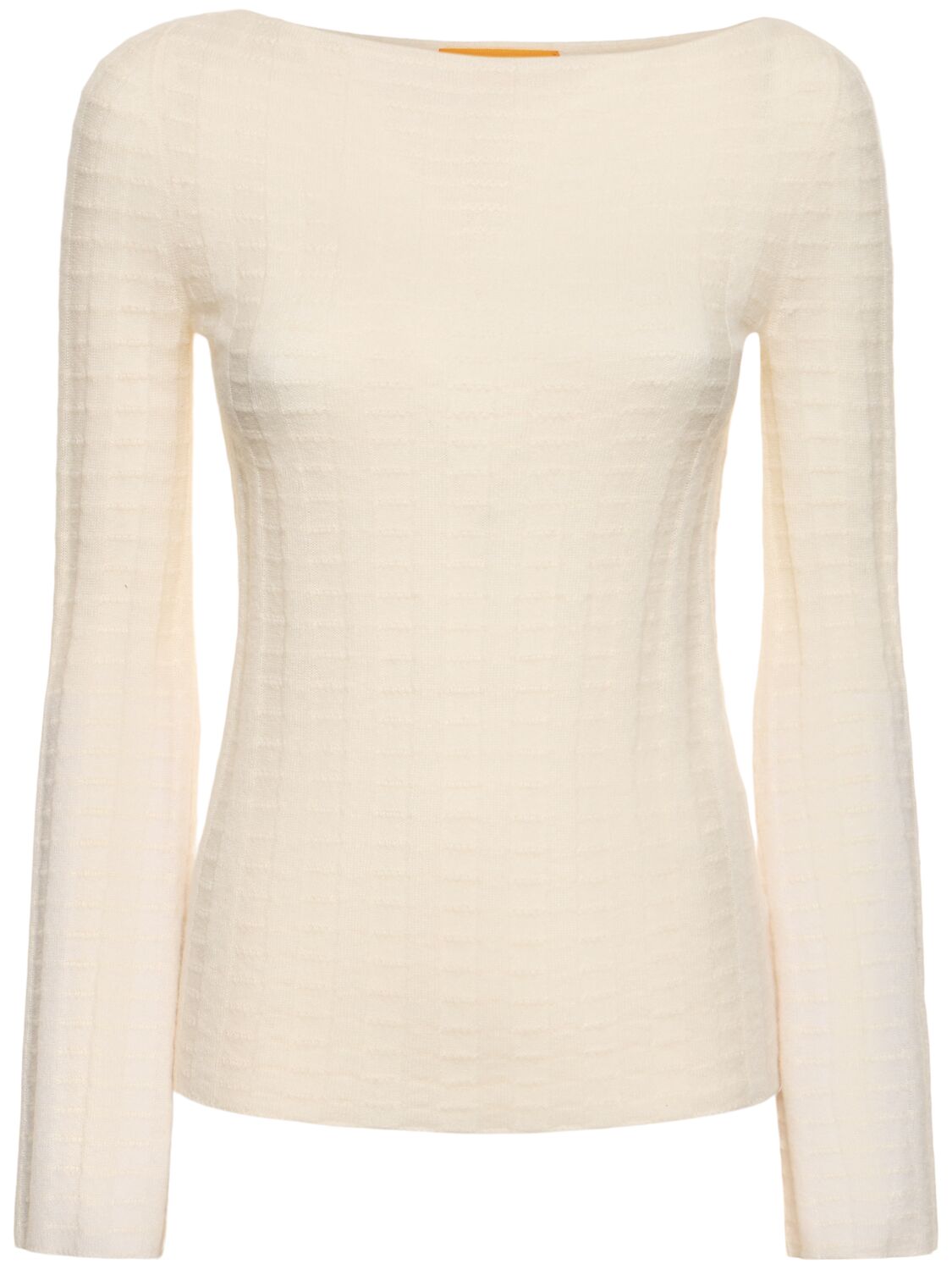 Shop Guest In Residence Flare Long Sleeve Wool Blend Top In White