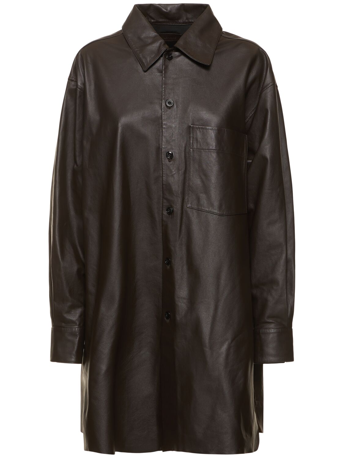 Image of Loose Fit Leather Overshirt