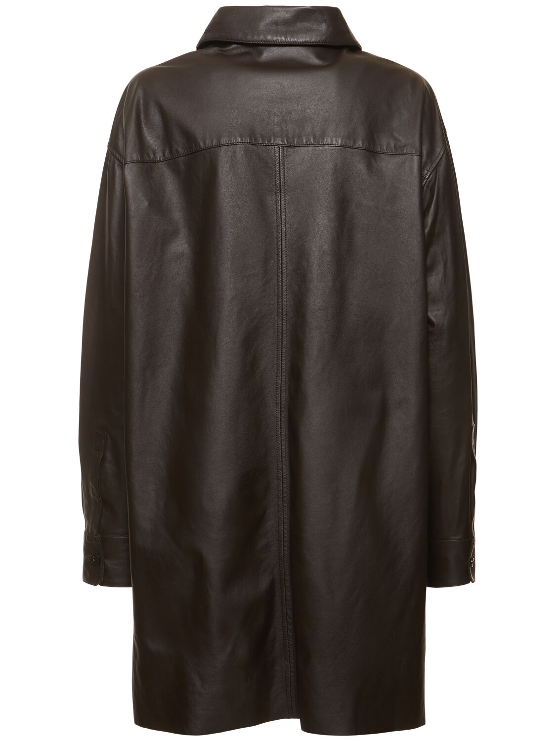 Shop Lemaire Loose Fit Leather Overshirt In Dark Brown