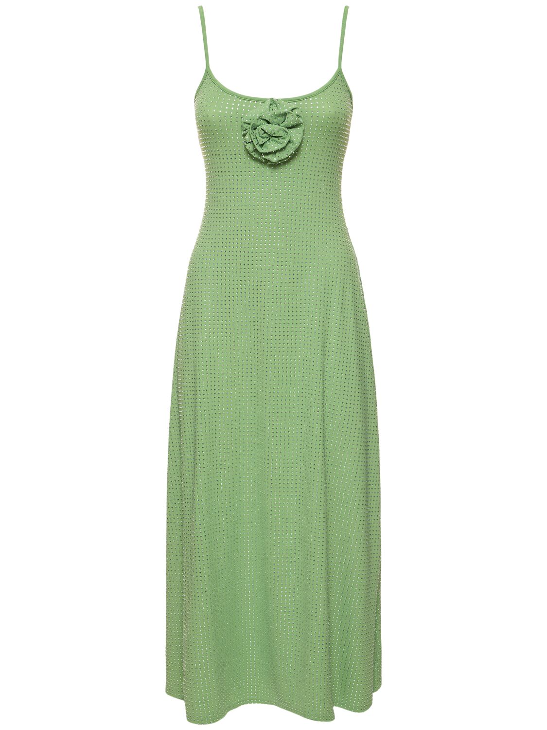 Weworewhat Embellished Midi Dress W/ Rose In Green
