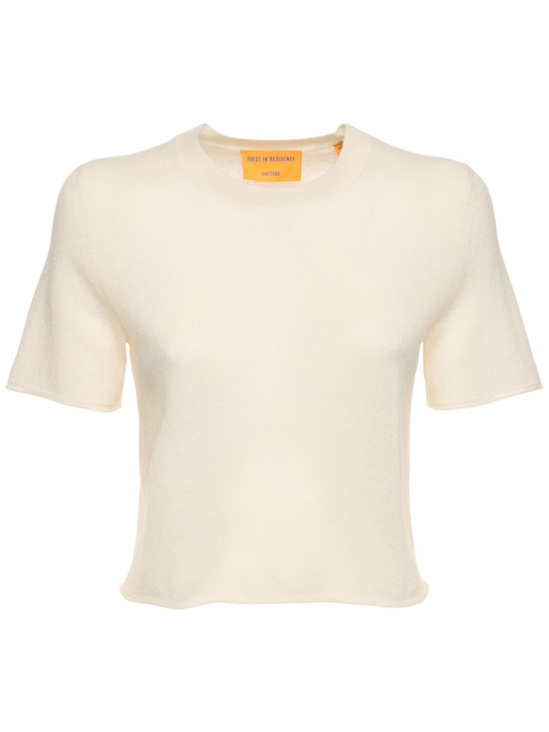 Guest In Residence Featherweight Wool Blend Crop T-shirt In White
