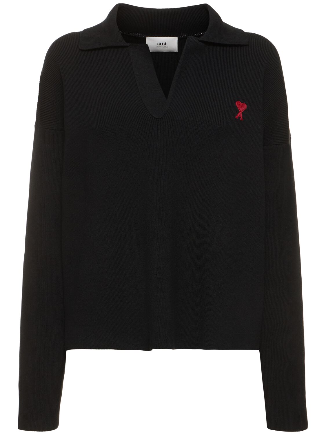 Shop Ami Alexandre Mattiussi Red Adc Polo Cotton & Wool Sweater In Black
