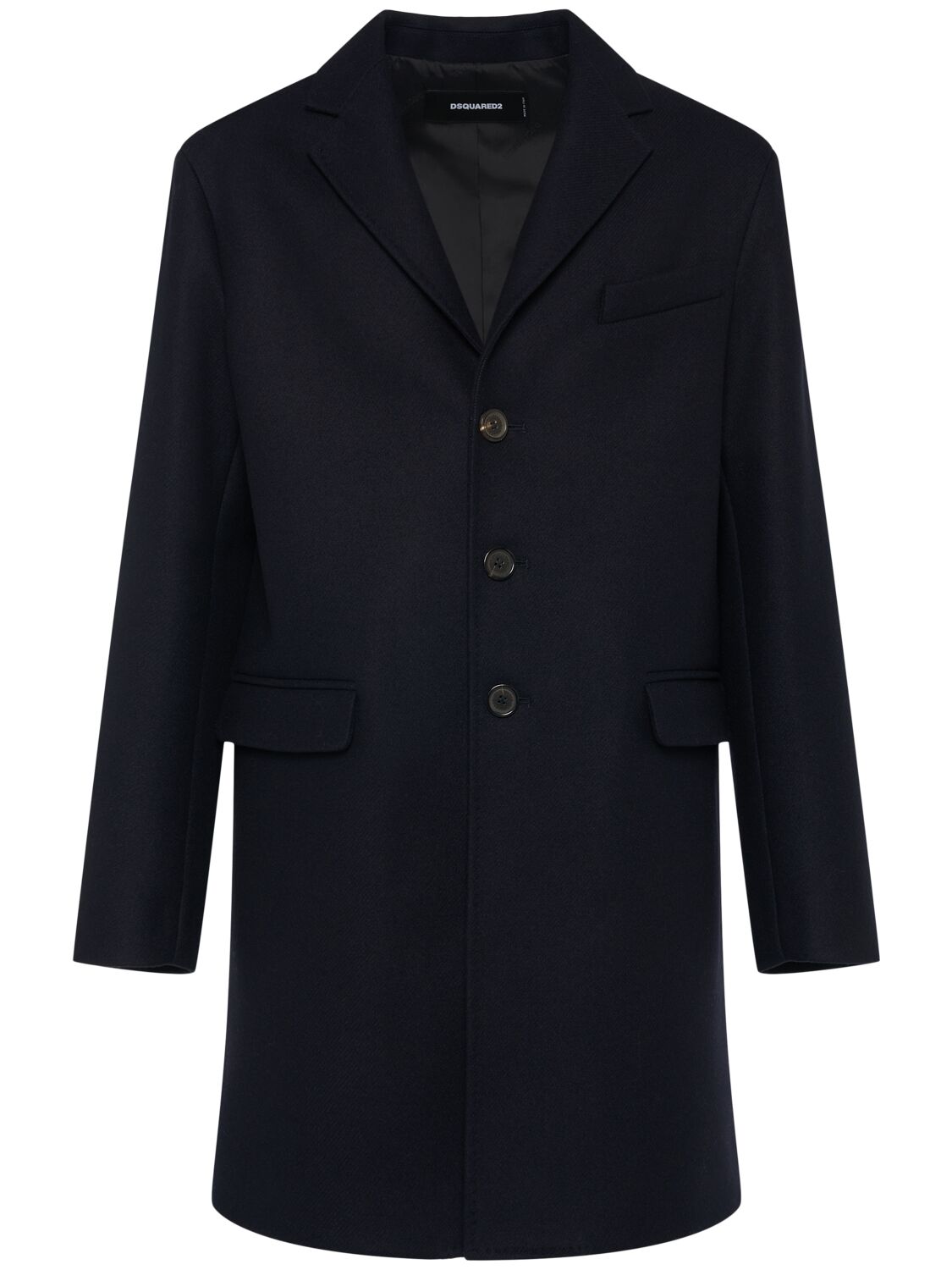Dsquared2 Felted Wool Blend Soft Shoulder Coat In Black
