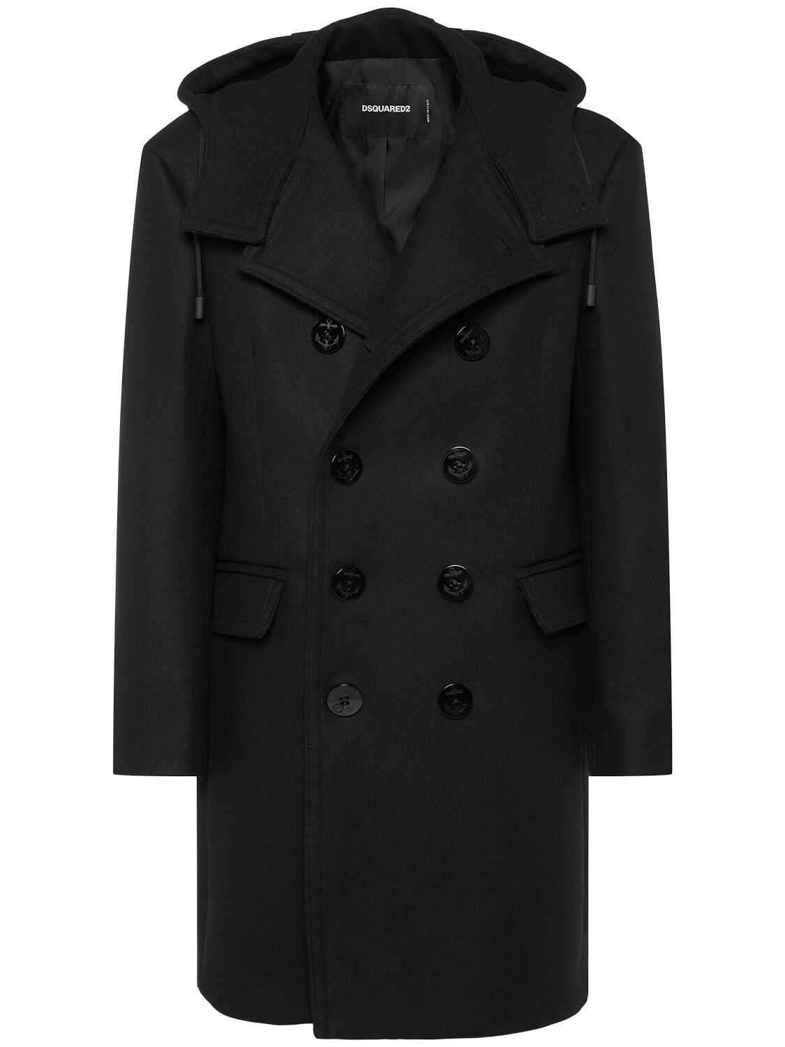 Dsquared2 Felted Wool Blend Double Breasted Coat In Black
