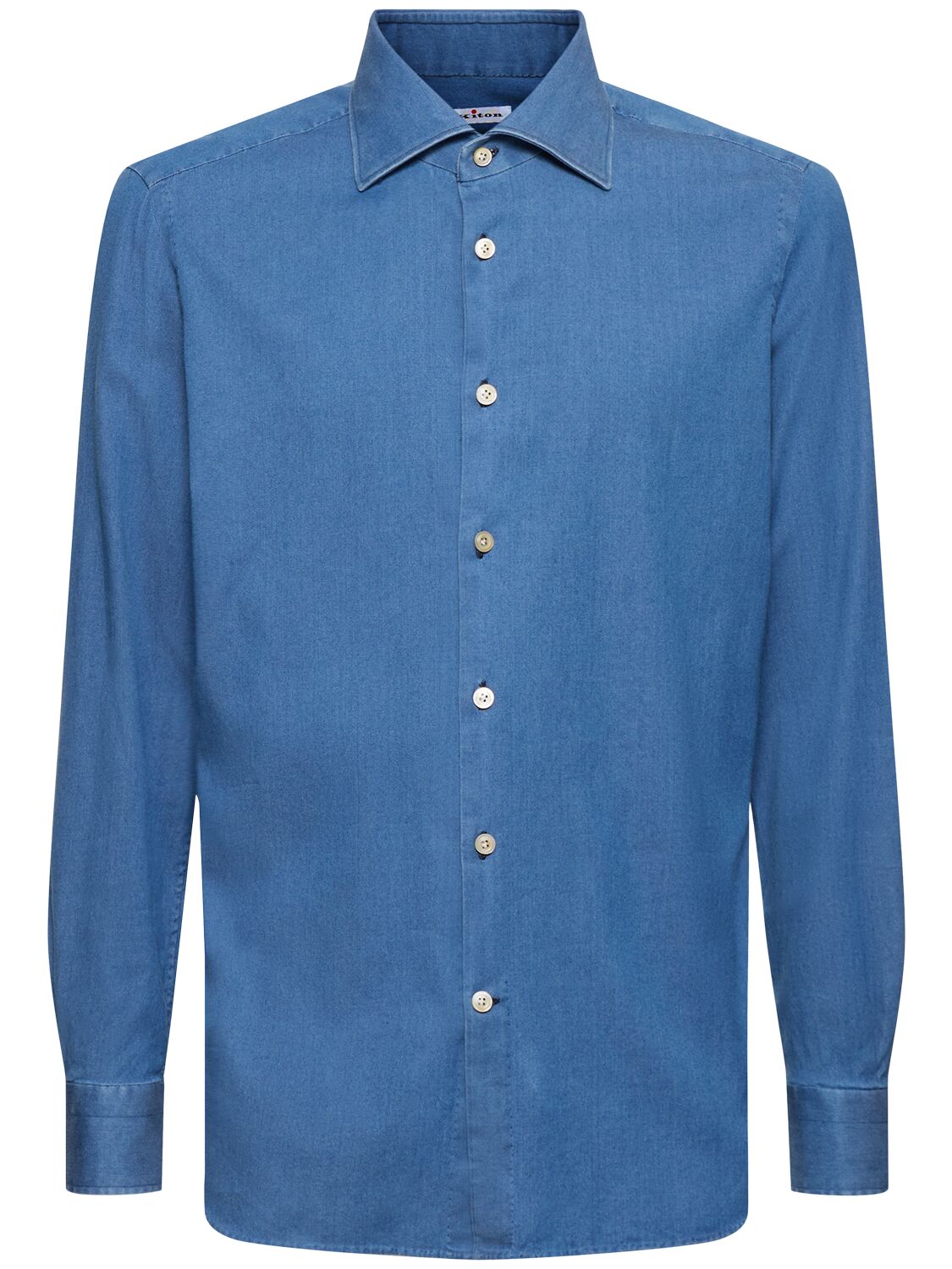 Shop Kiton Washed Cotton Blend Shirt In Celestial Blue