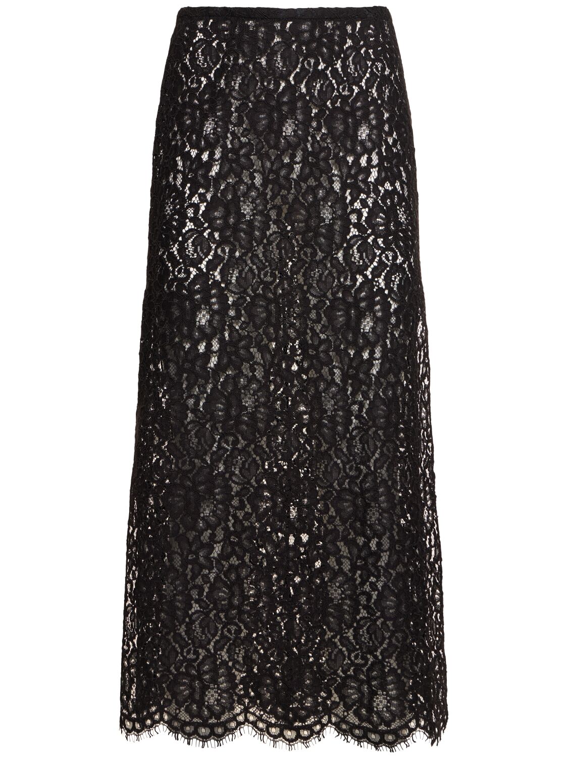 Michael Kors Lace Side Slit Midi Skirt In Black