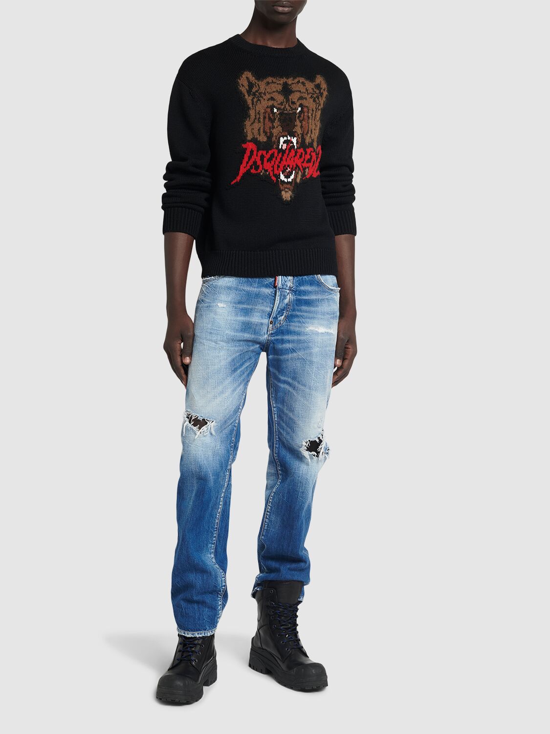 Shop Dsquared2 Crewneck Bear Logo Sweater In Schwarz