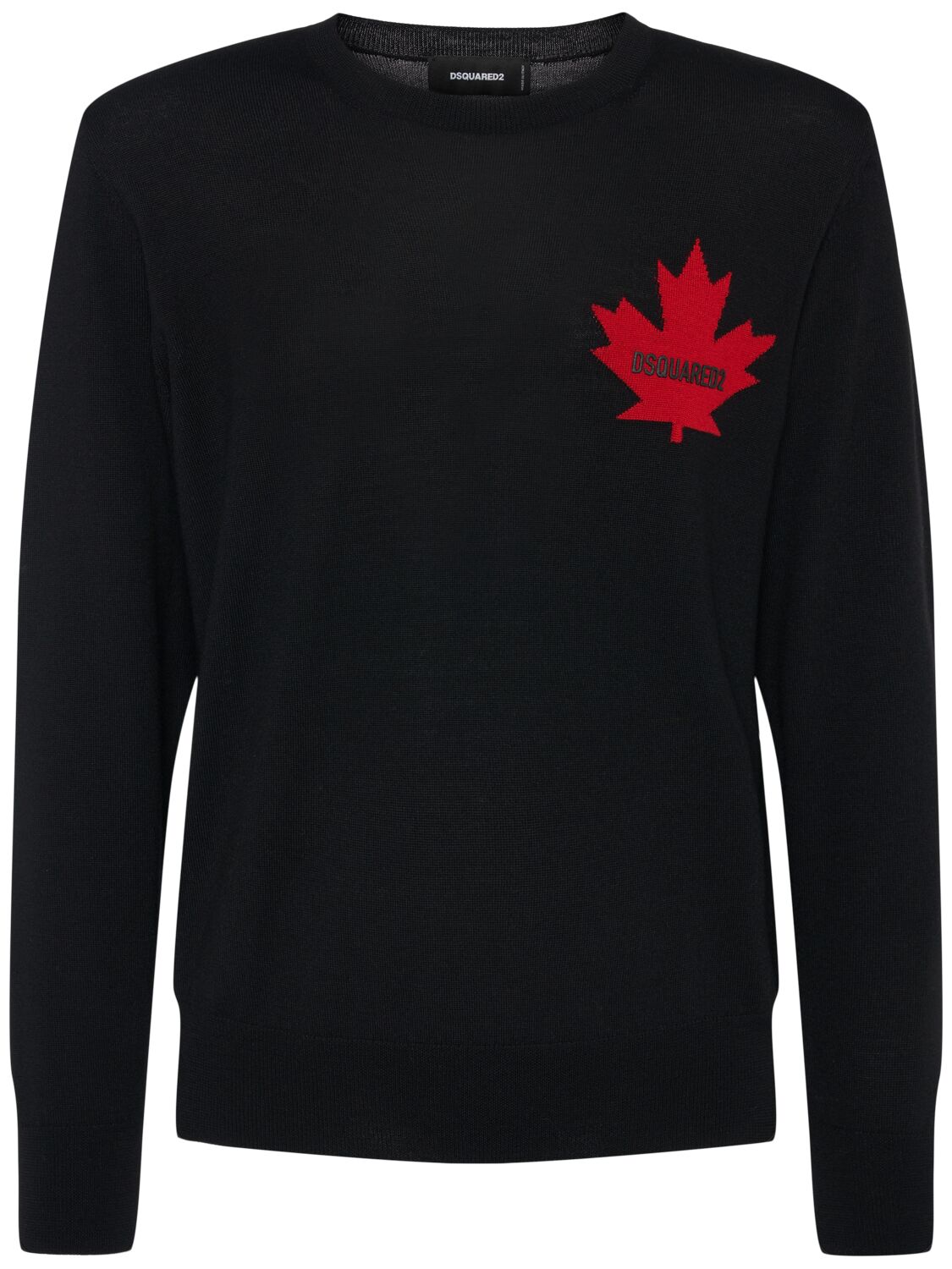 Dsquared2 D2 Leaf Wool Crewneck Sweater In Black