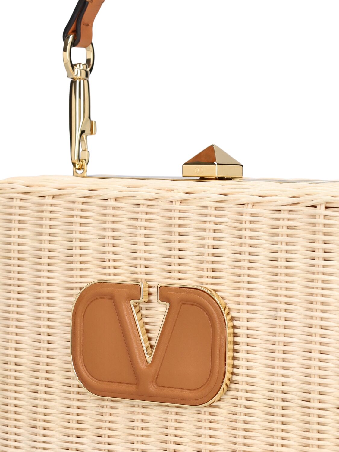 Shop Valentino V Logo Signature Straw Top Handle Bag In Naturale,almond