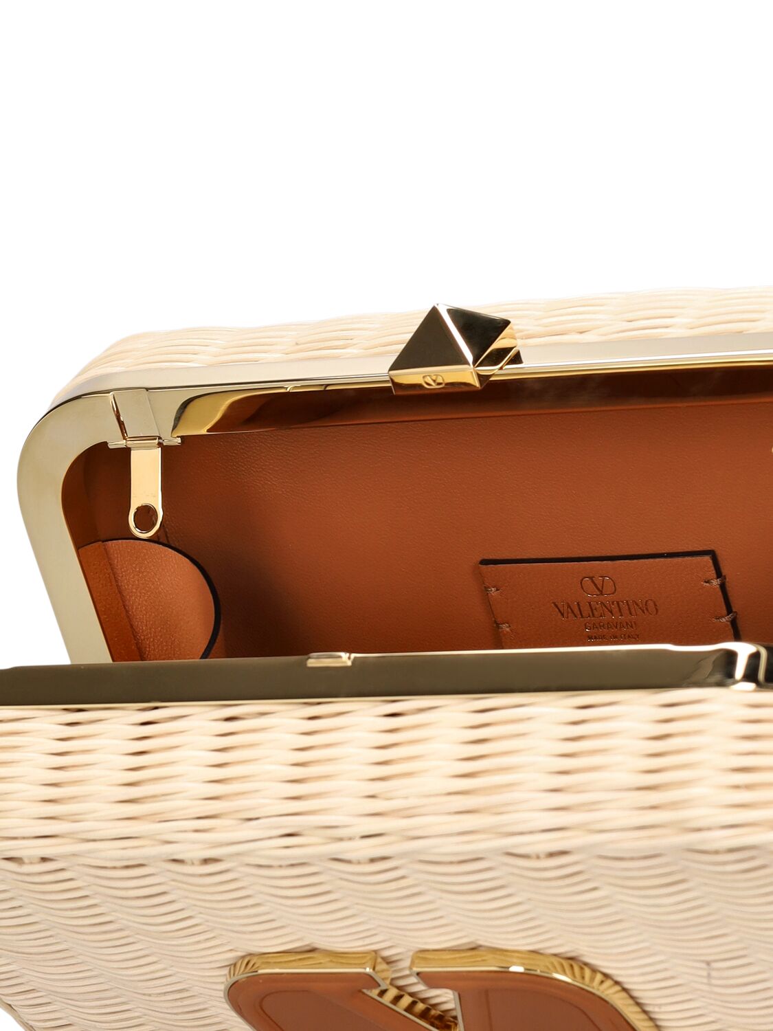 Shop Valentino V Logo Signature Straw Top Handle Bag In Naturale,almond