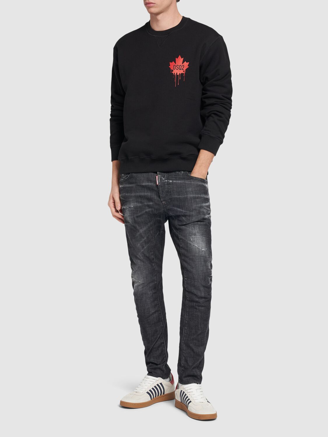 Shop Dsquared2 Cool Fit Cotton Crewneck Sweatshirt In Black