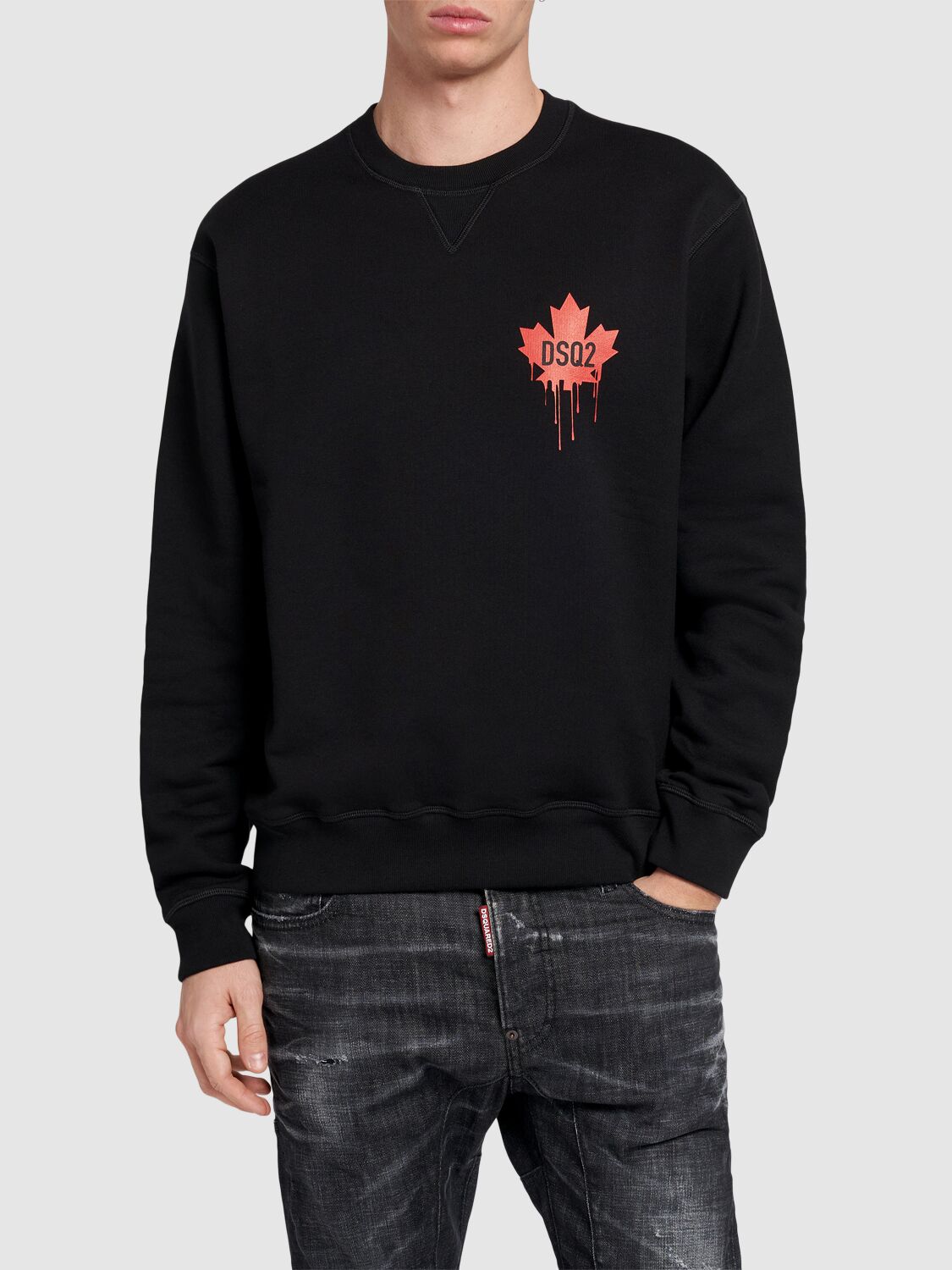 Shop Dsquared2 Cool Fit Cotton Crewneck Sweatshirt In Black