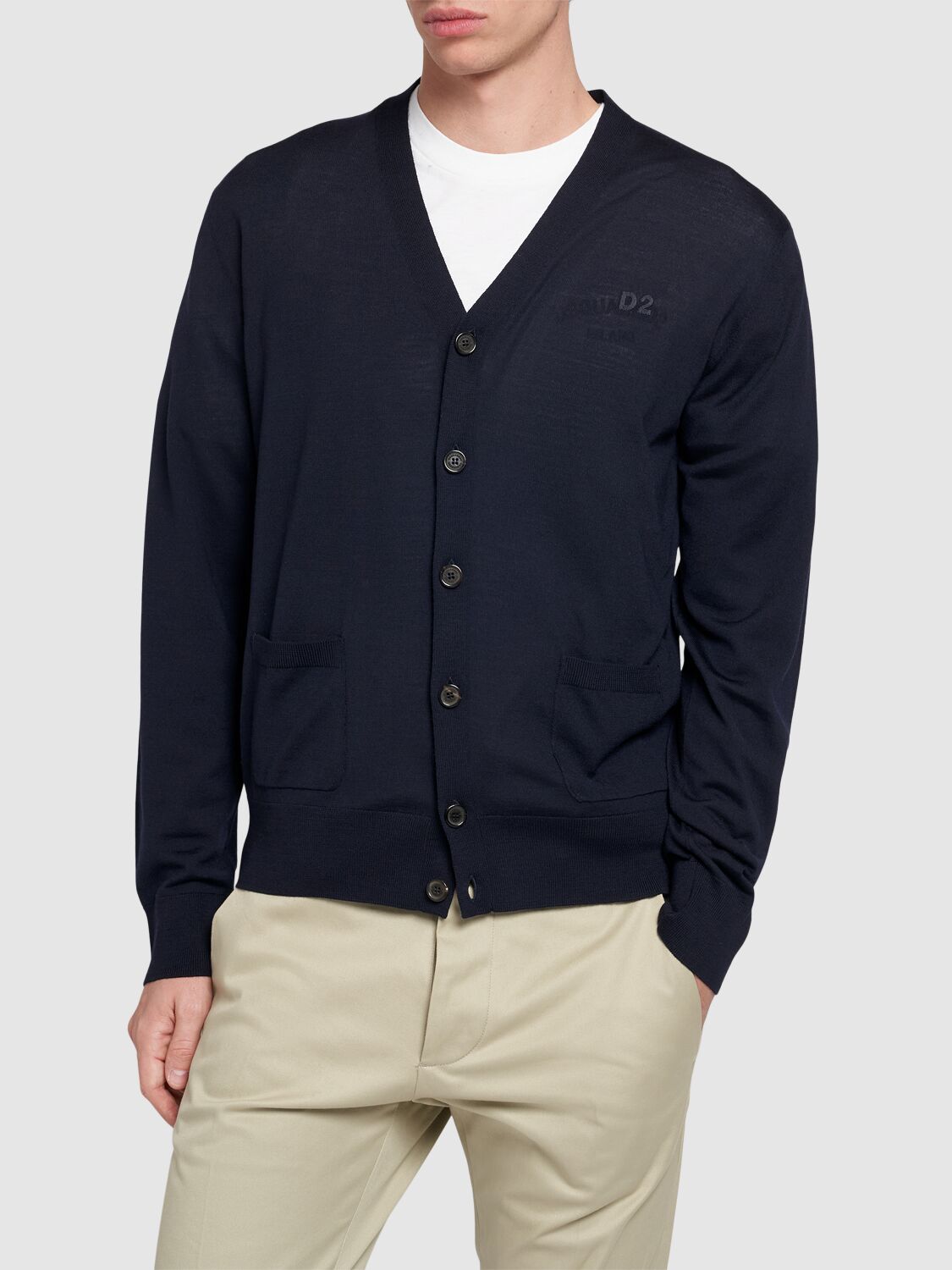 Shop Dsquared2 Knit Wool Cardigan In Navy