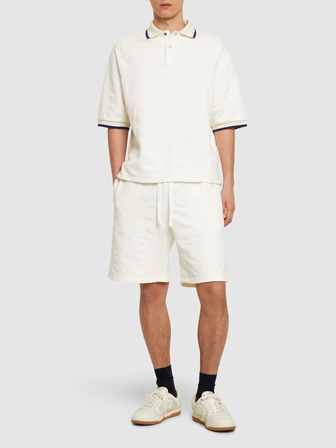Shop Gucci Light Felted Cotton Jersey Polo Shirt In Ivory