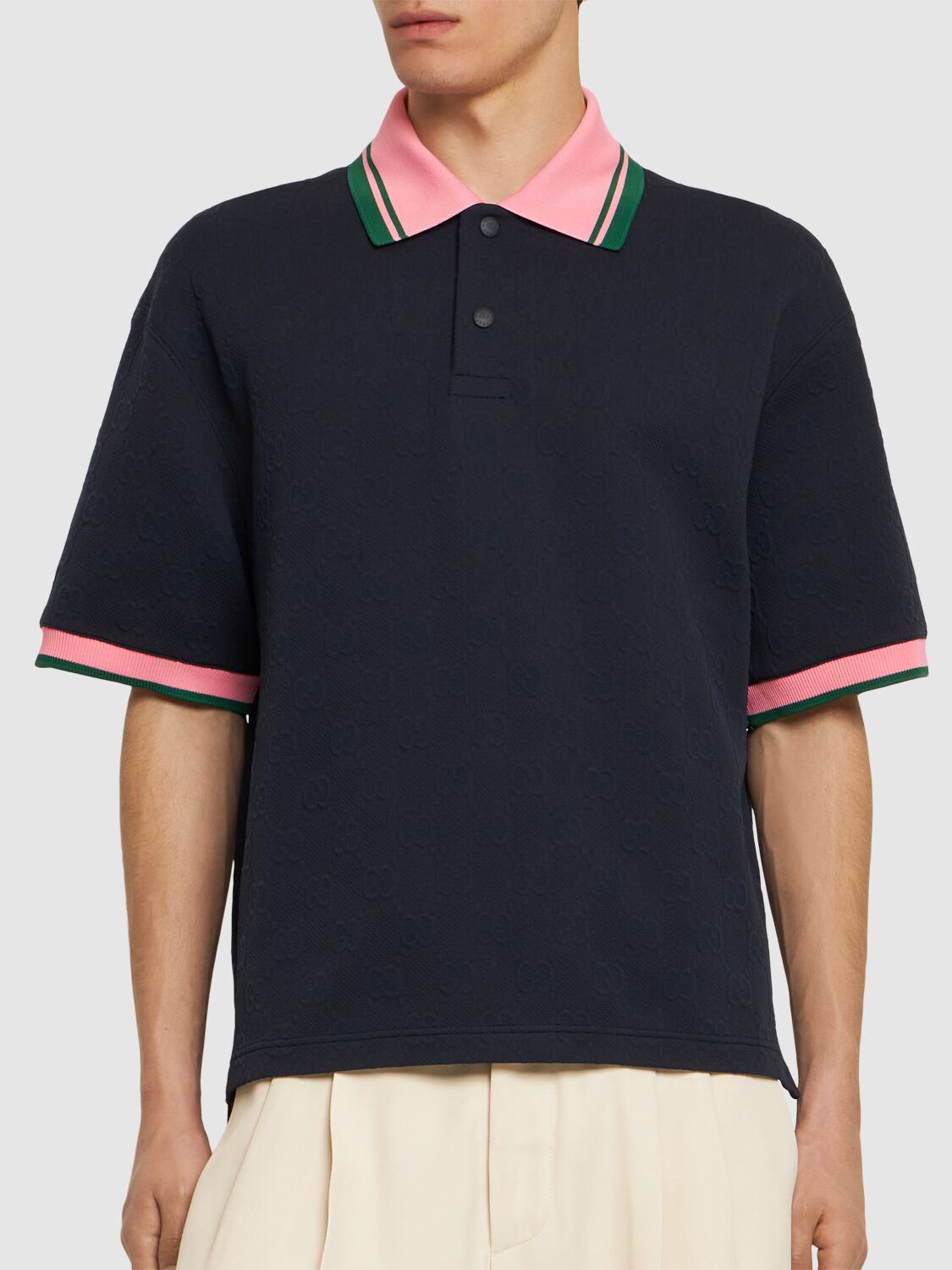 Shop Gucci Gg Detail Jacquard Polo Shirt In Navy