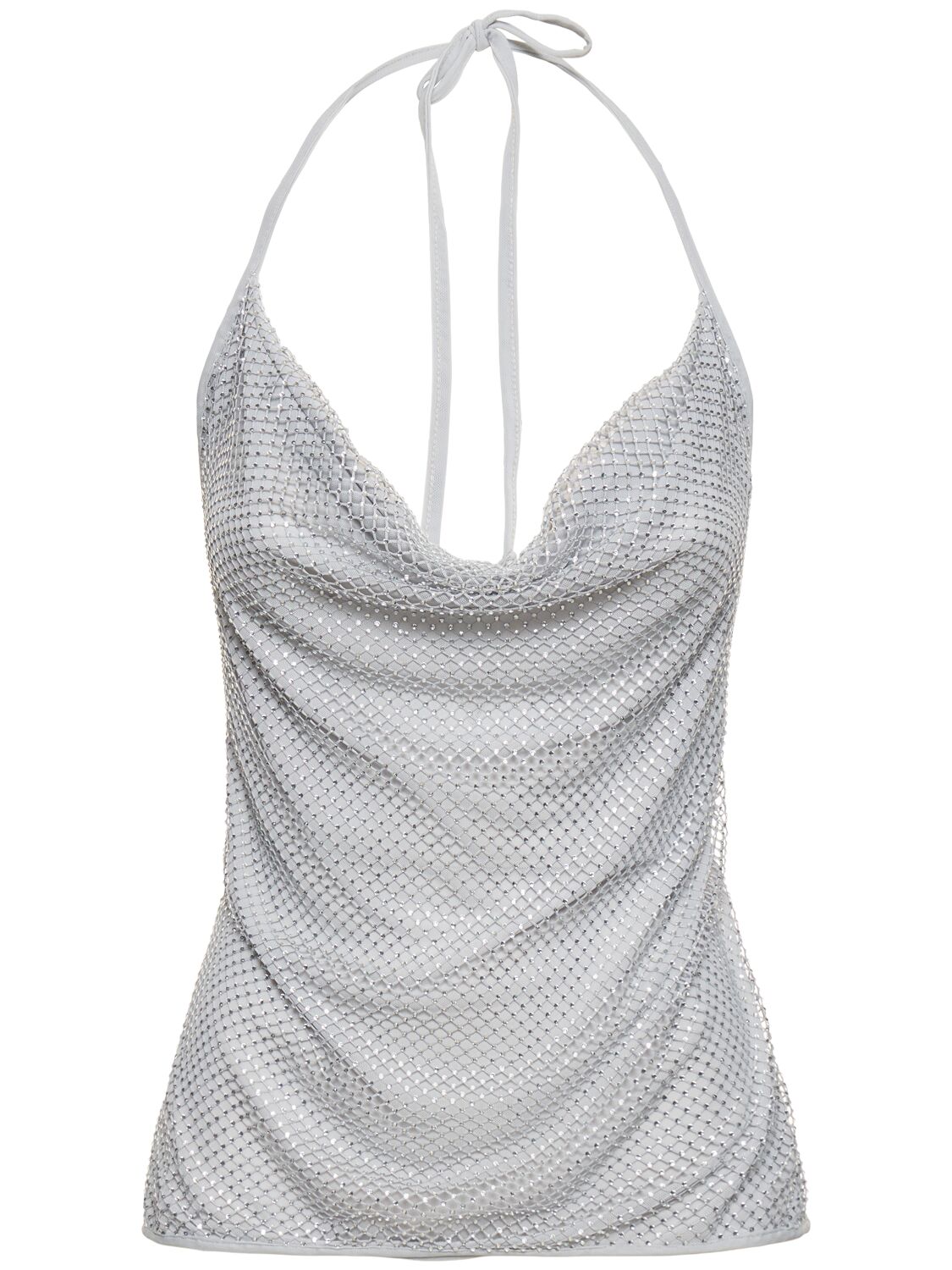 Shop Weworewhat Sequined Cowl Neck Top In Silver