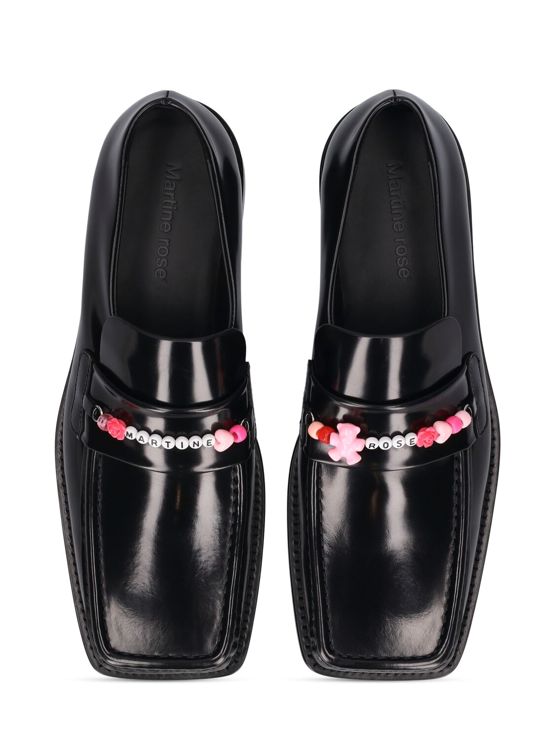 Shop Martine Rose 3.5cm Leather Square Toe Beaded Loafers In Black