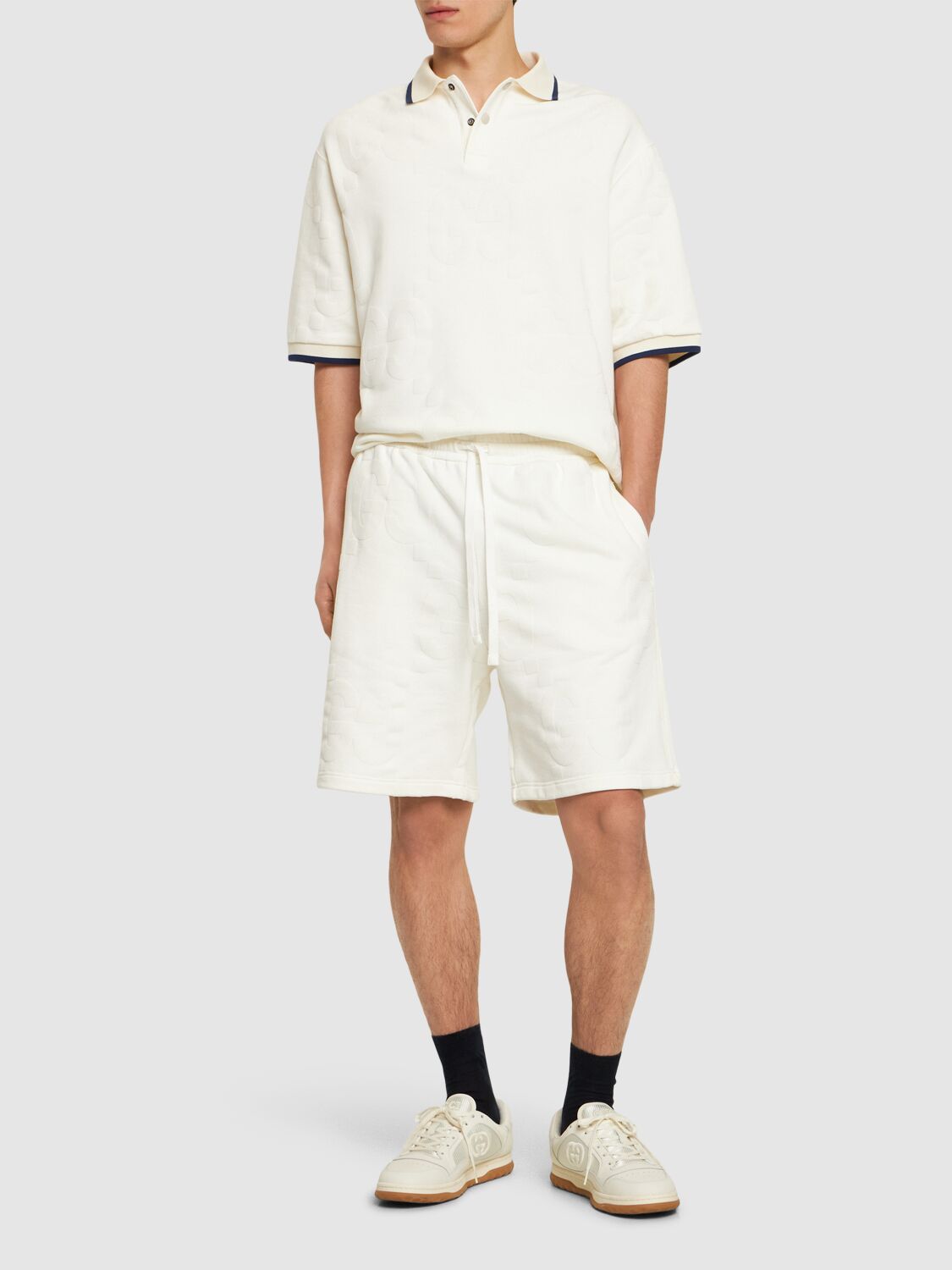 Shop Gucci Light Felted Cotton Jersey Shorts In Ivory